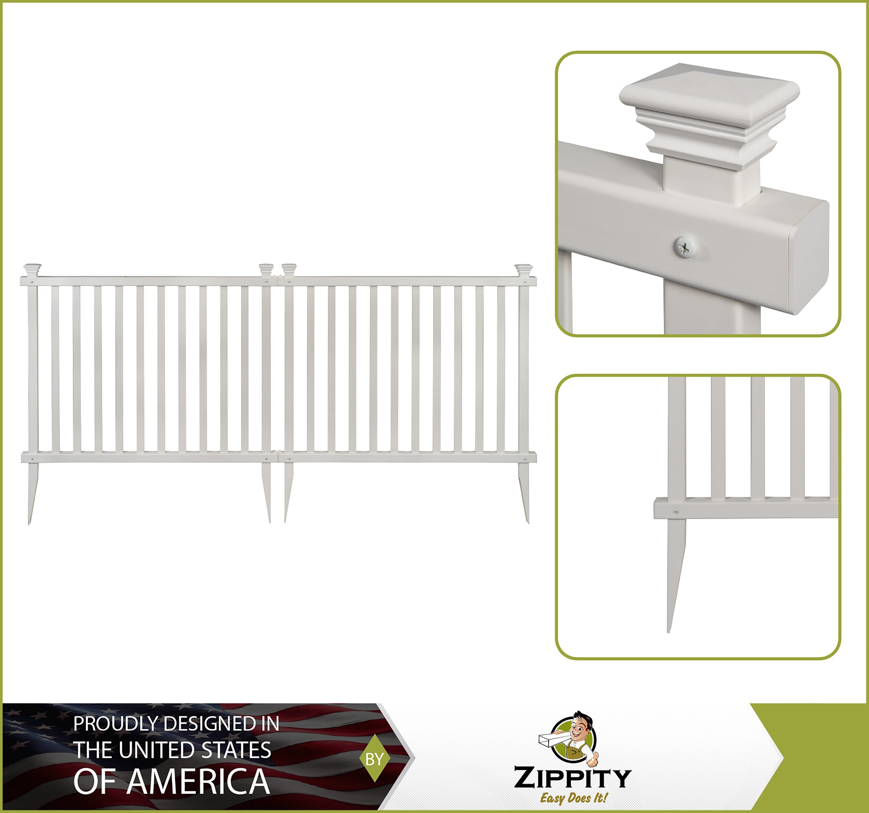 3ft H x 3.5ft W White Vinyl Picket Fence Panel Kit