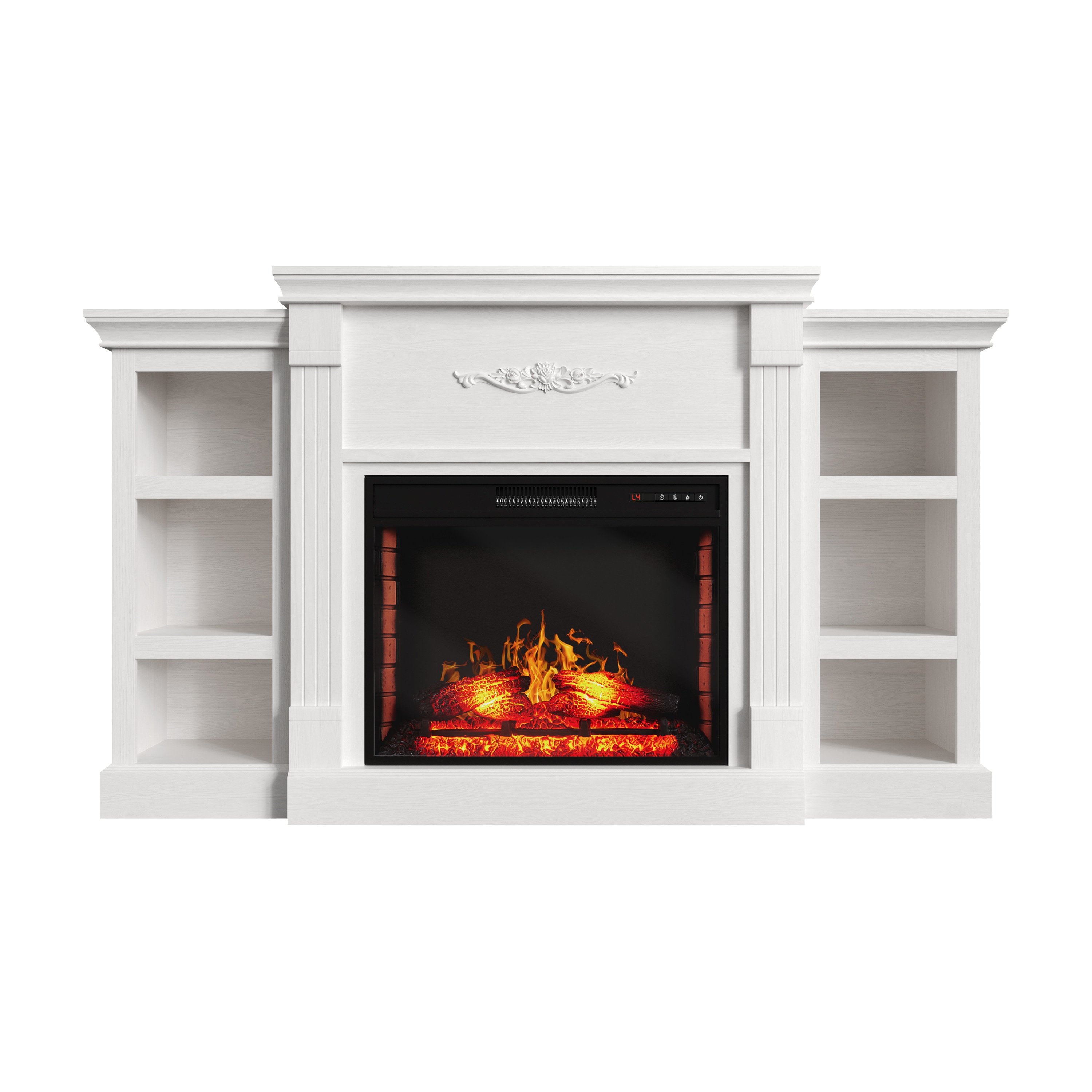 Mondawe MO-WE89176 70.2-Inches W White TV Stand with Fan-forced Flat wall Electric Fireplace with Remote Control Included