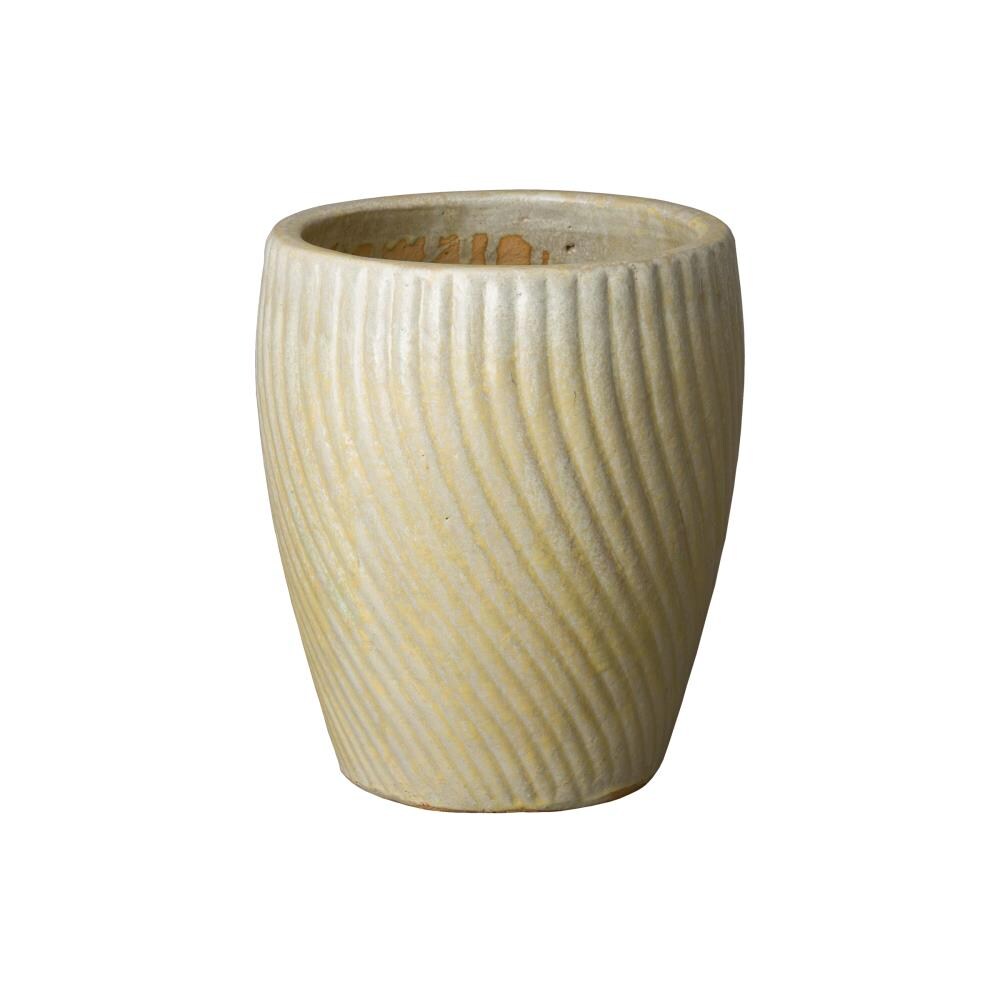  09741CG-1 Round 13.0-in W Medium Yellow Ceramic Planter with Drainage Holes