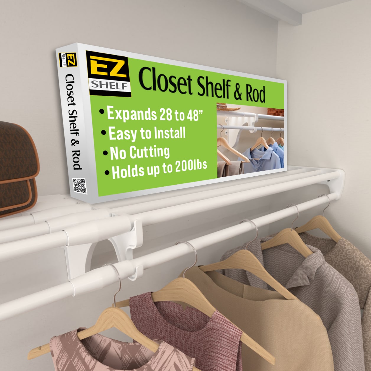 EZ Shelf EZS-SCRW48 Easy Shelf Expandable Closet Shelving 4-ft x 12-Inches White Fixed mount Wire Shelf