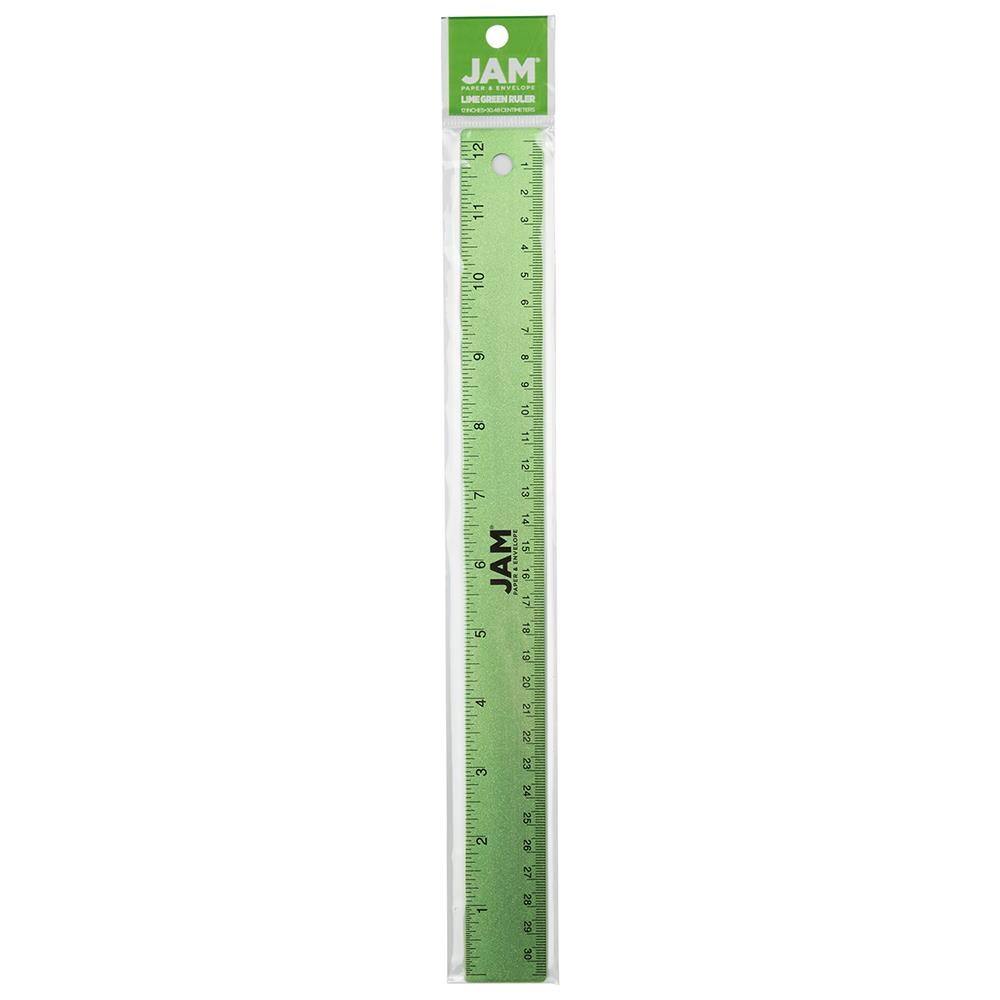 Jam Paper Stainless Steel Ruler - 12 Inches - Lime Green - Metal - Pack of 12 | 347M12LIB