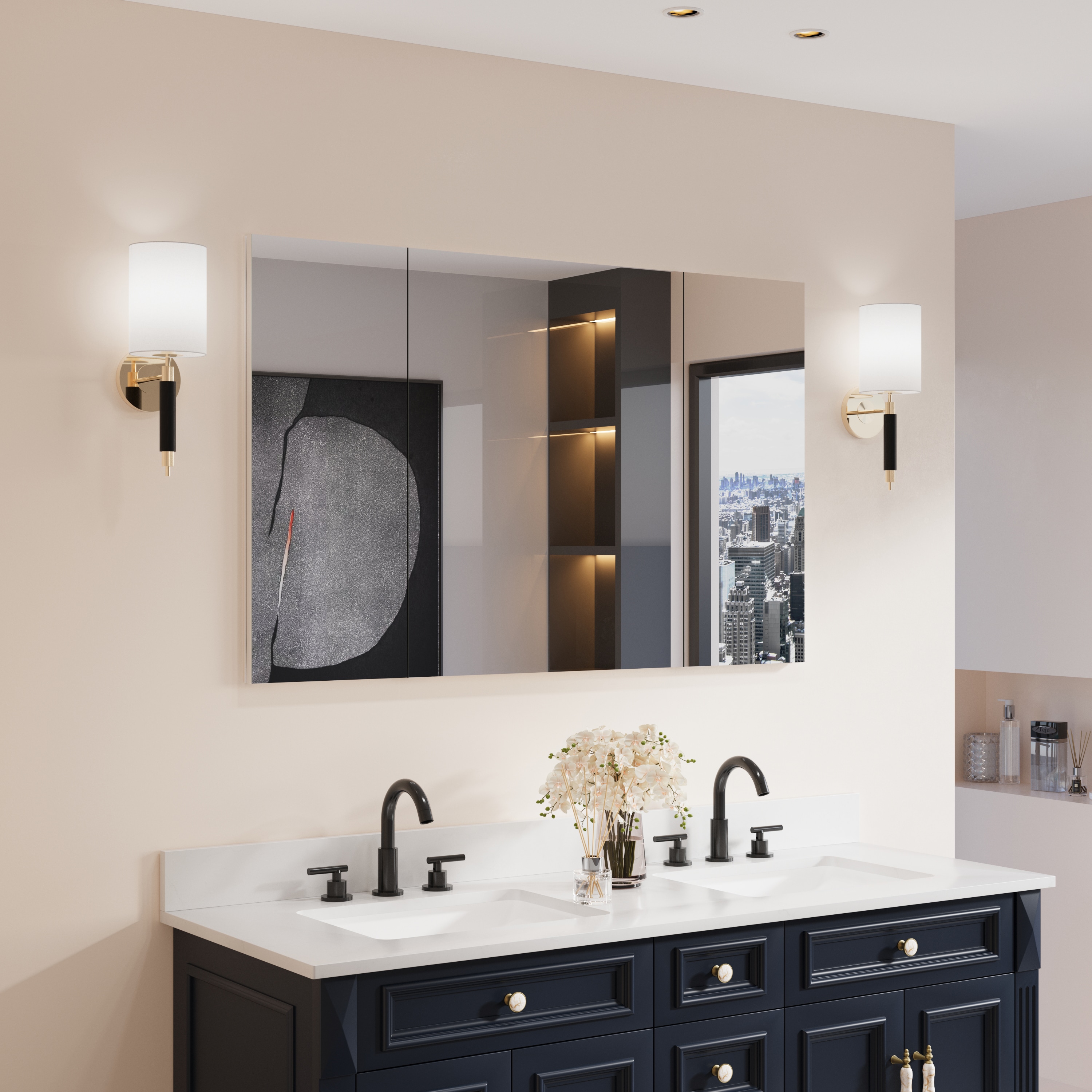 Forclover MRW-JG4830R 48-in x 30-in Surface/Recessed Mount Chrome Aluminum Mirrored Rectangle Soft Close Medicine Cabinet