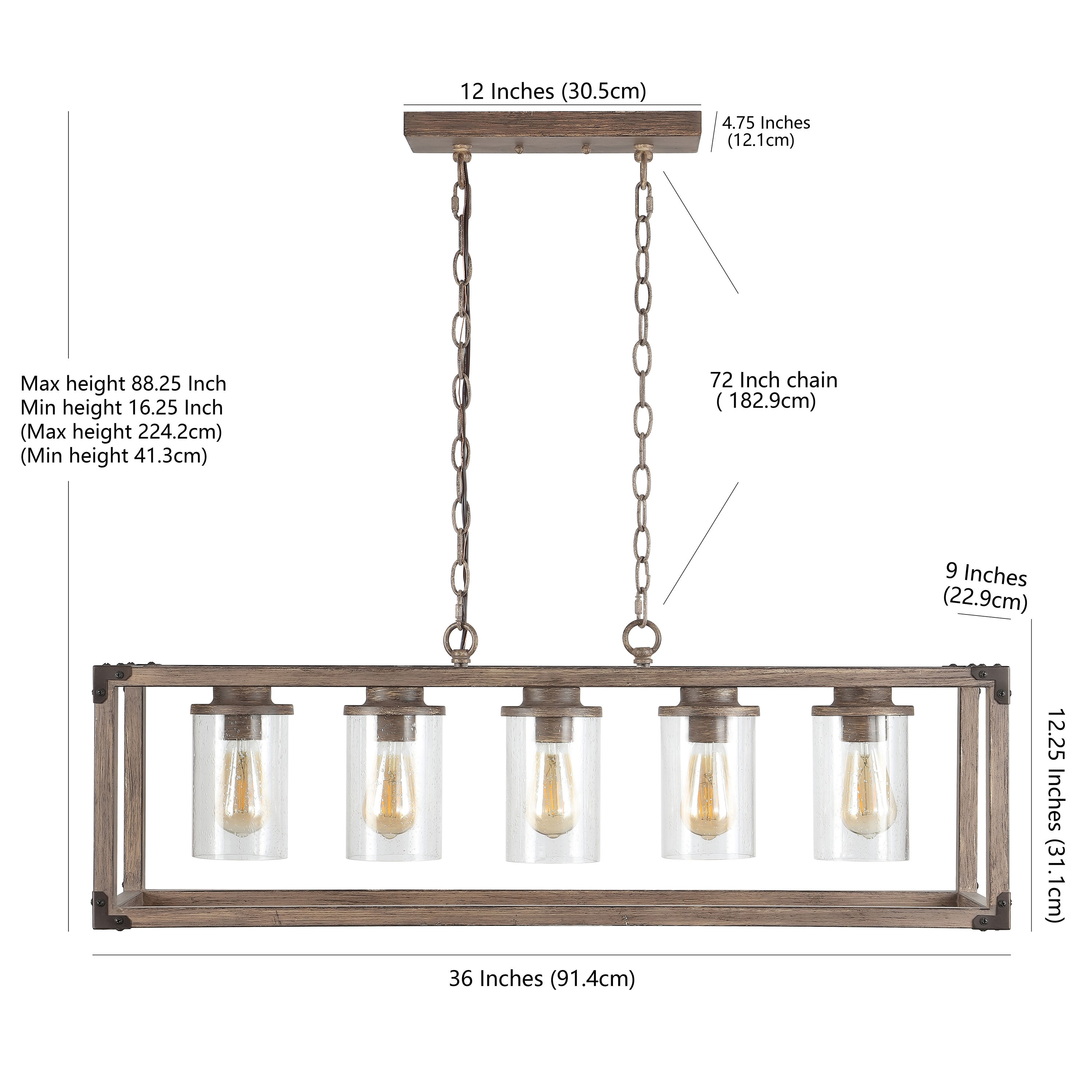 Zeniba 36" Rustic Farmhouse LED Pendant with Seeded Glass - Oil-rubbed Bronze