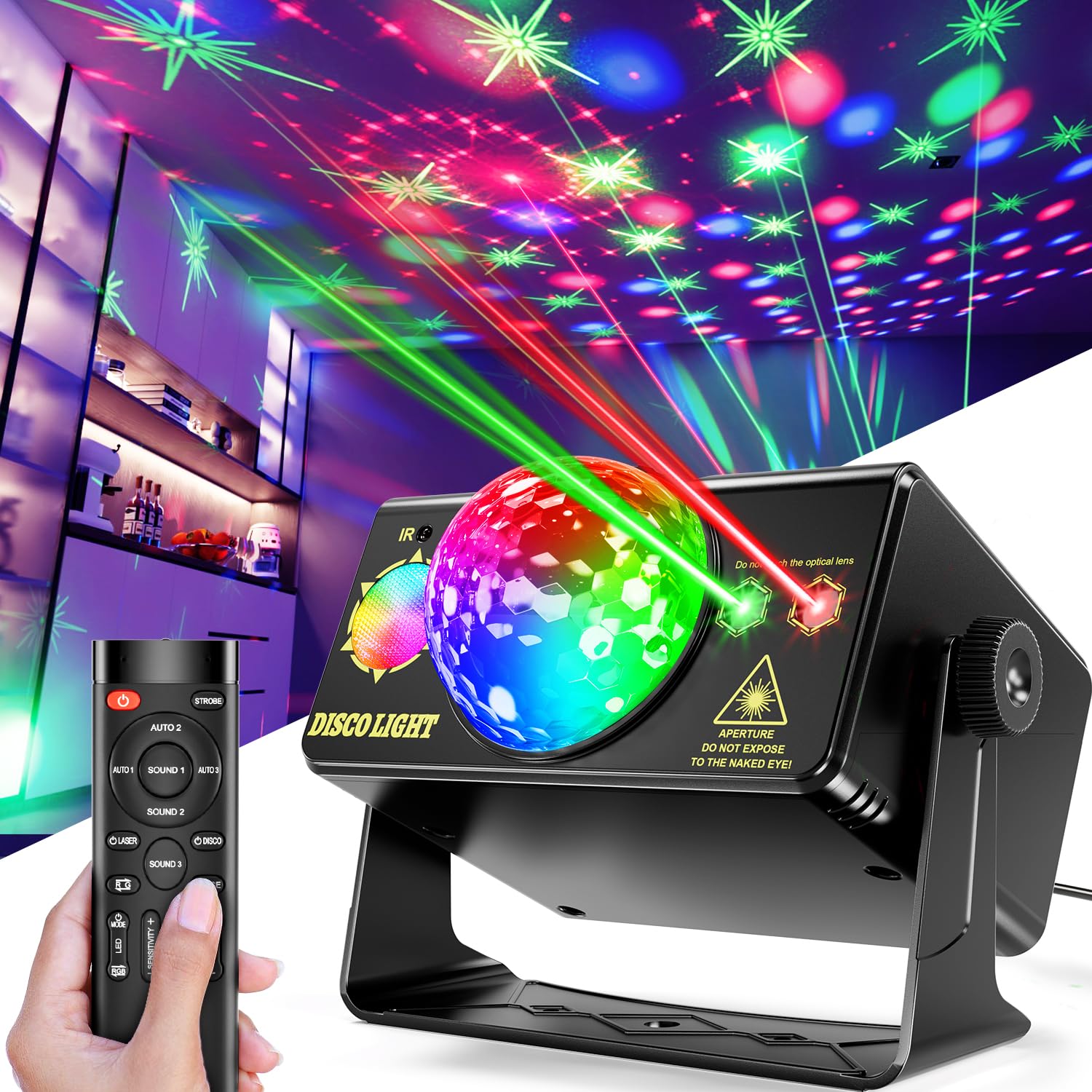 DYRCJ  Party Lights DJ Disco Ball and LED Stage Strobe Light with Sound Activated 10ft USB C Cable Remote Control for Indoor and Outdoor Use