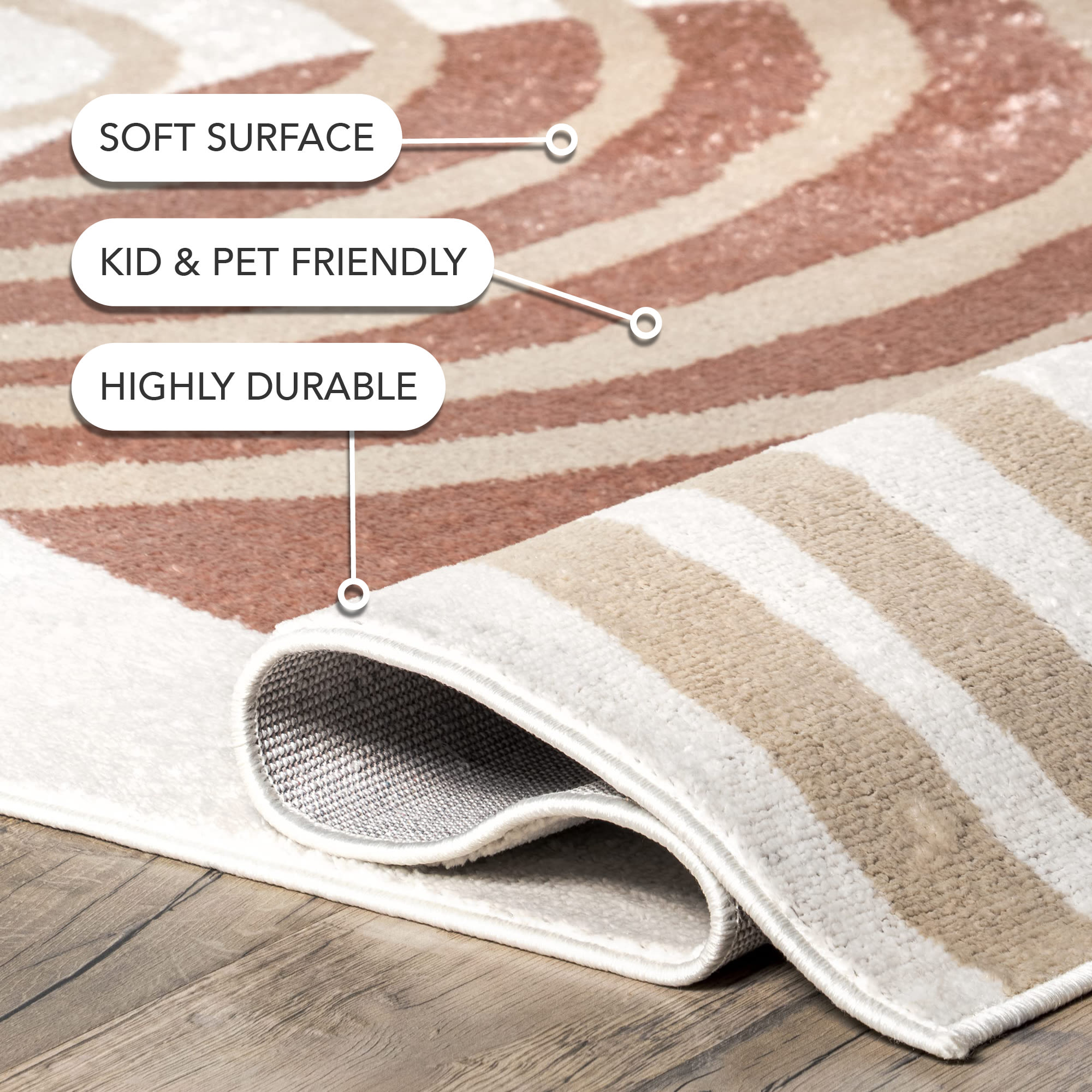 Blush and Ivory Abstract Synthetic 9' x 12' Area Rug