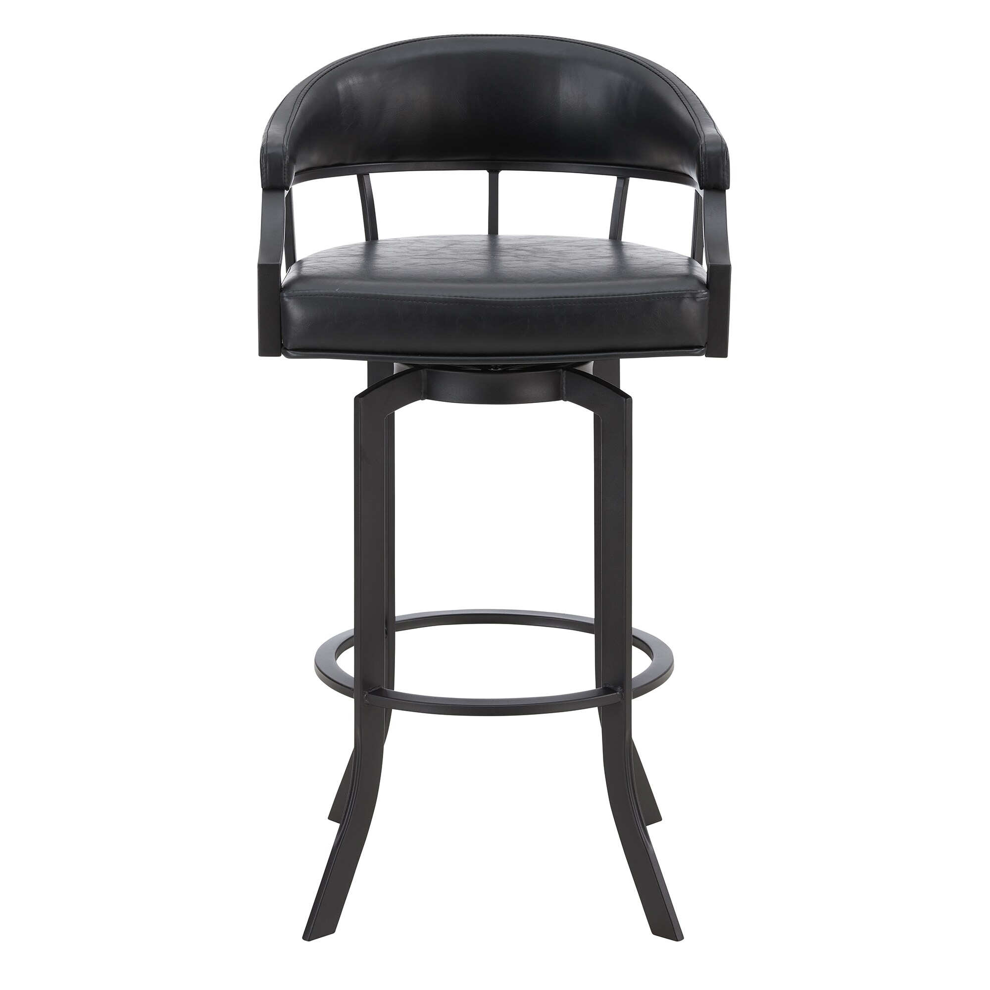 Armen Living 721535743315 Black Powder Coated 26.0-in H Counter height Bucket seat Upholstered Swivel Metal Bar Stool and Back