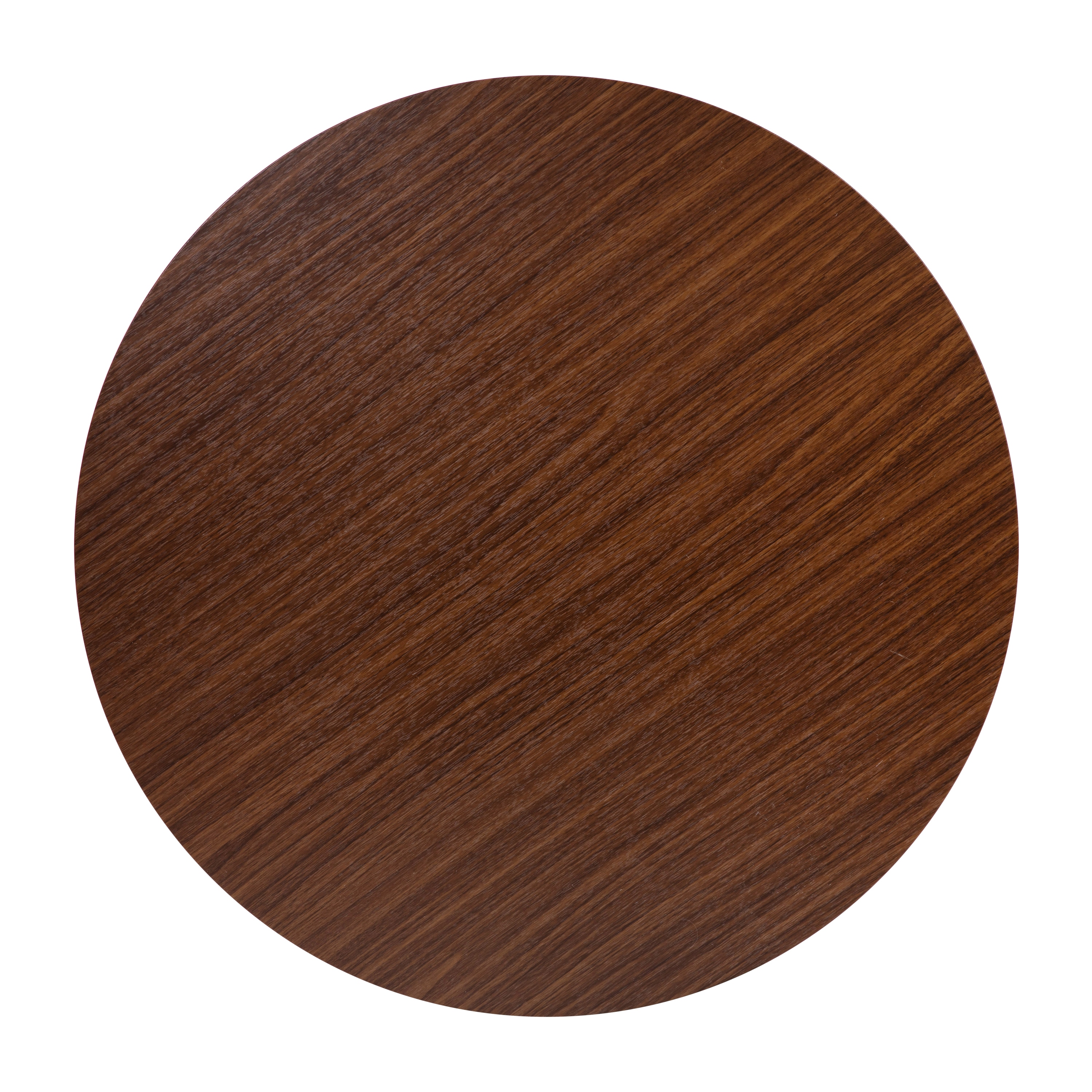 Walnut Finish Round Coffee Table with Matte Black Metal Frame