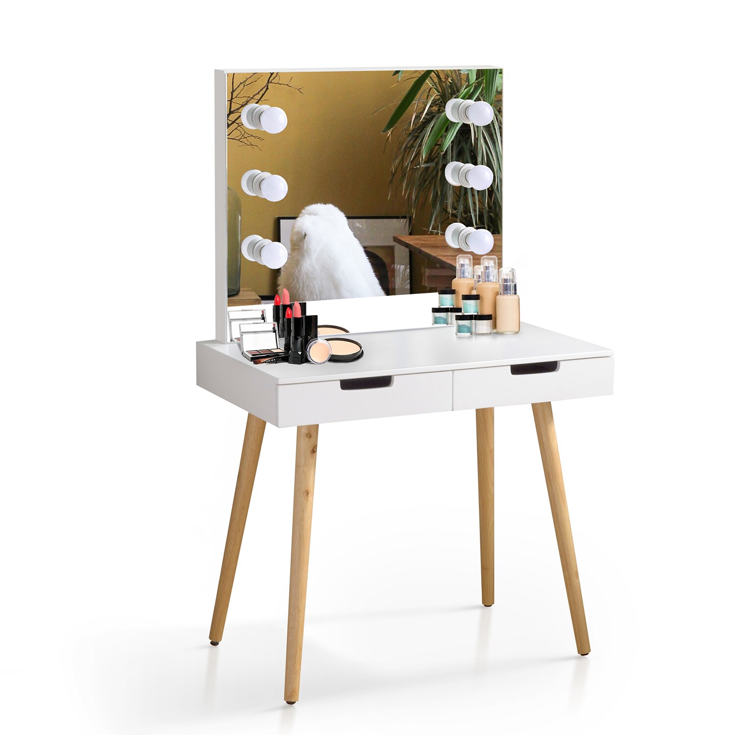 GZMR Contemporary White Makeup Vanity Table with LED Mirror, USB Ports ...