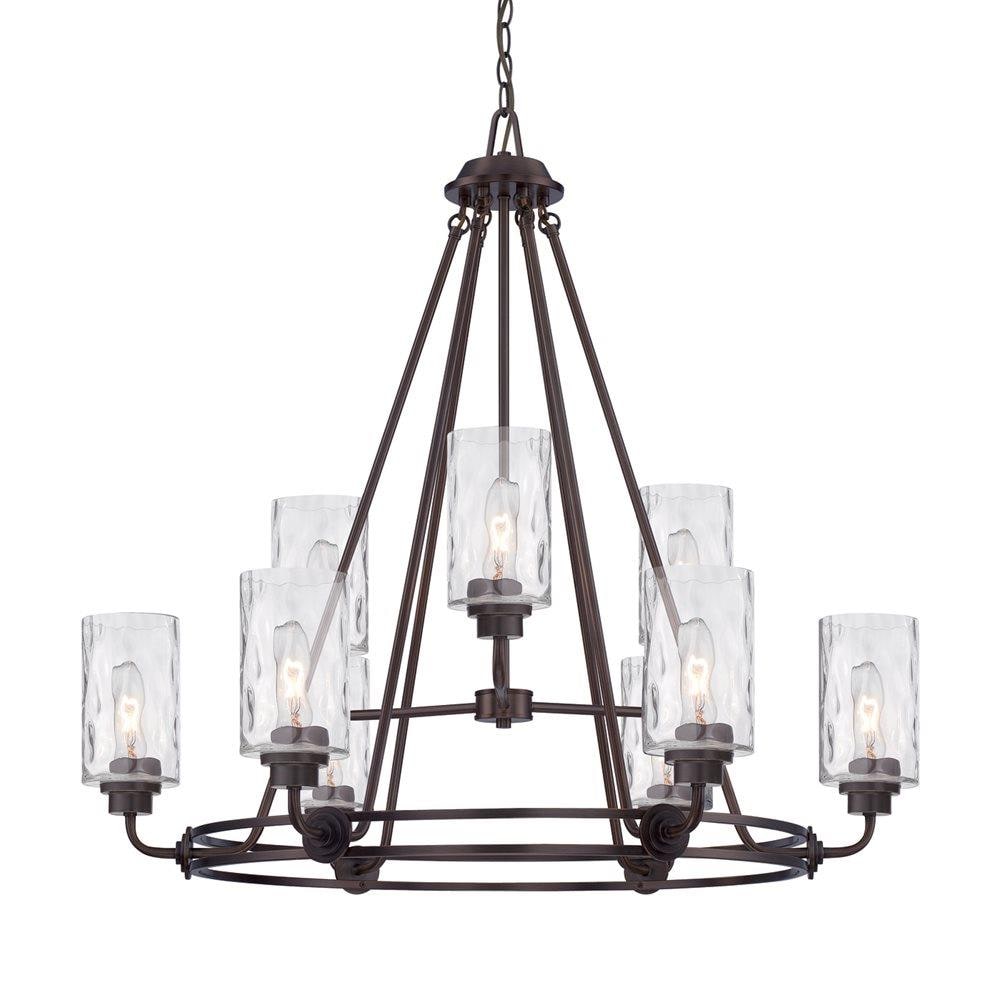 Elegant Bronze 34'' Crystal Accented Chandelier with Hammered Glass Shades