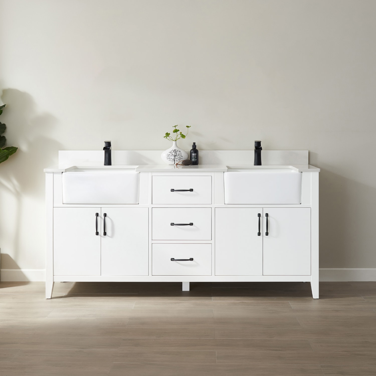 Vinnova 797072-WH-WH-NM Sevilla 72-in White Farmhouse Double sink Bathroom Vanity with White Engineered stone Top