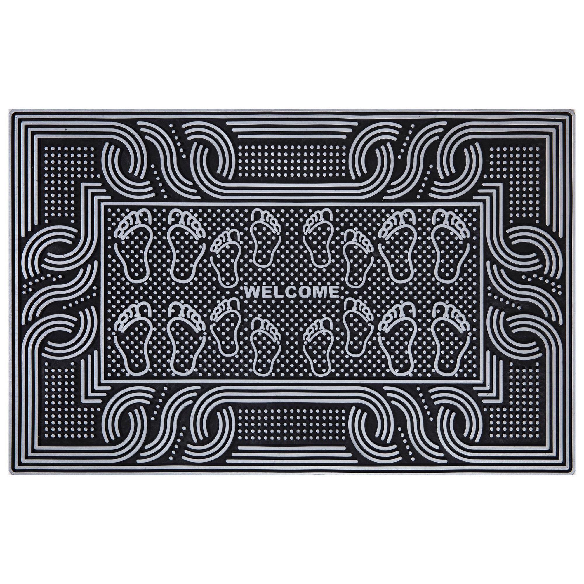 Ottomanson RD1013-18X28 2-ft x 3-ft Silver Rubber Rectangular Indoor or outdoor Decorative Welcome Door mat