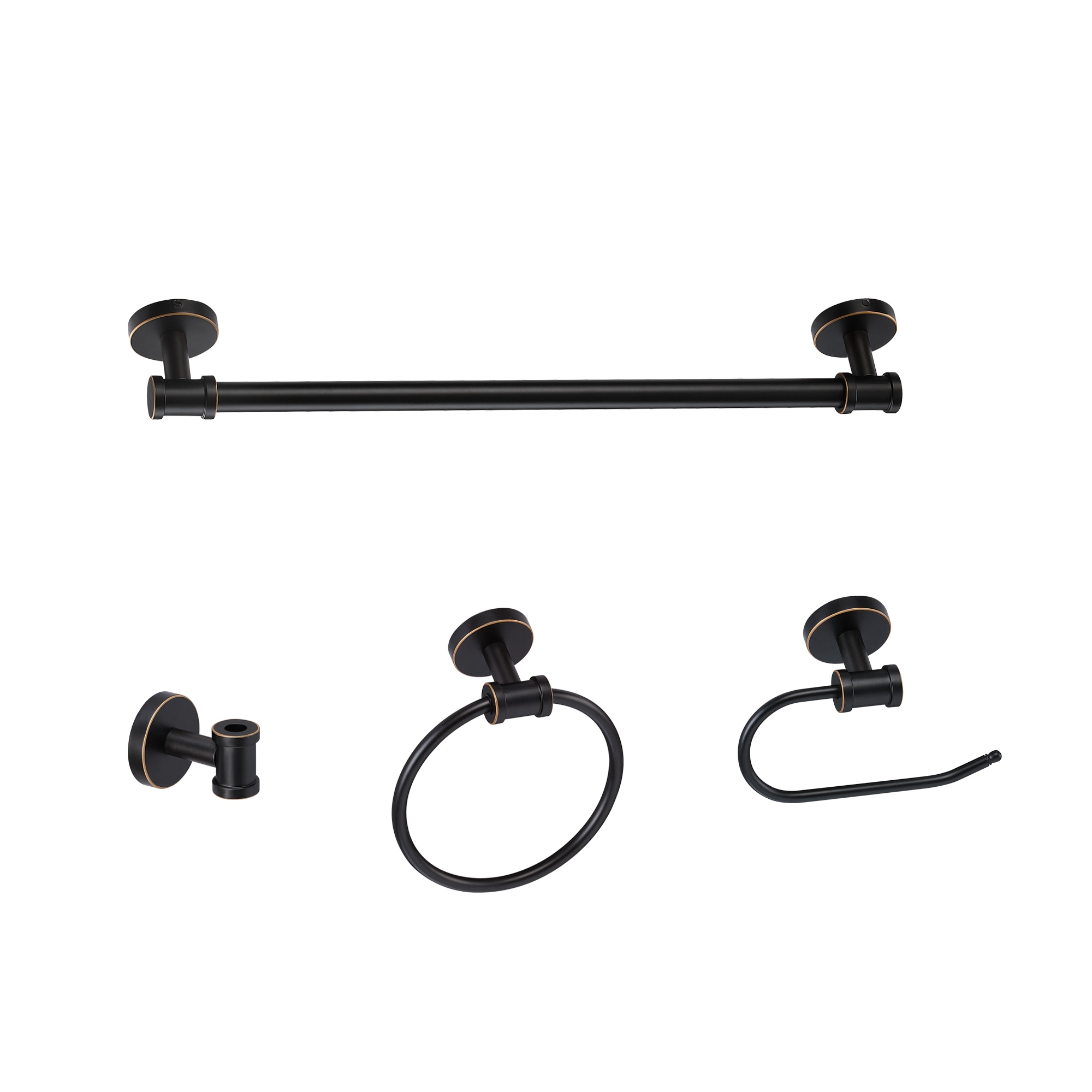 FAYMART LIGHTING FLB51476-ORB 4 -Piece Oil Rubbed Bronze Decorative Bathroom Hardware Set Towel Bar, Toilet Paper Holder, Towel Ring ,Robe Hook Included