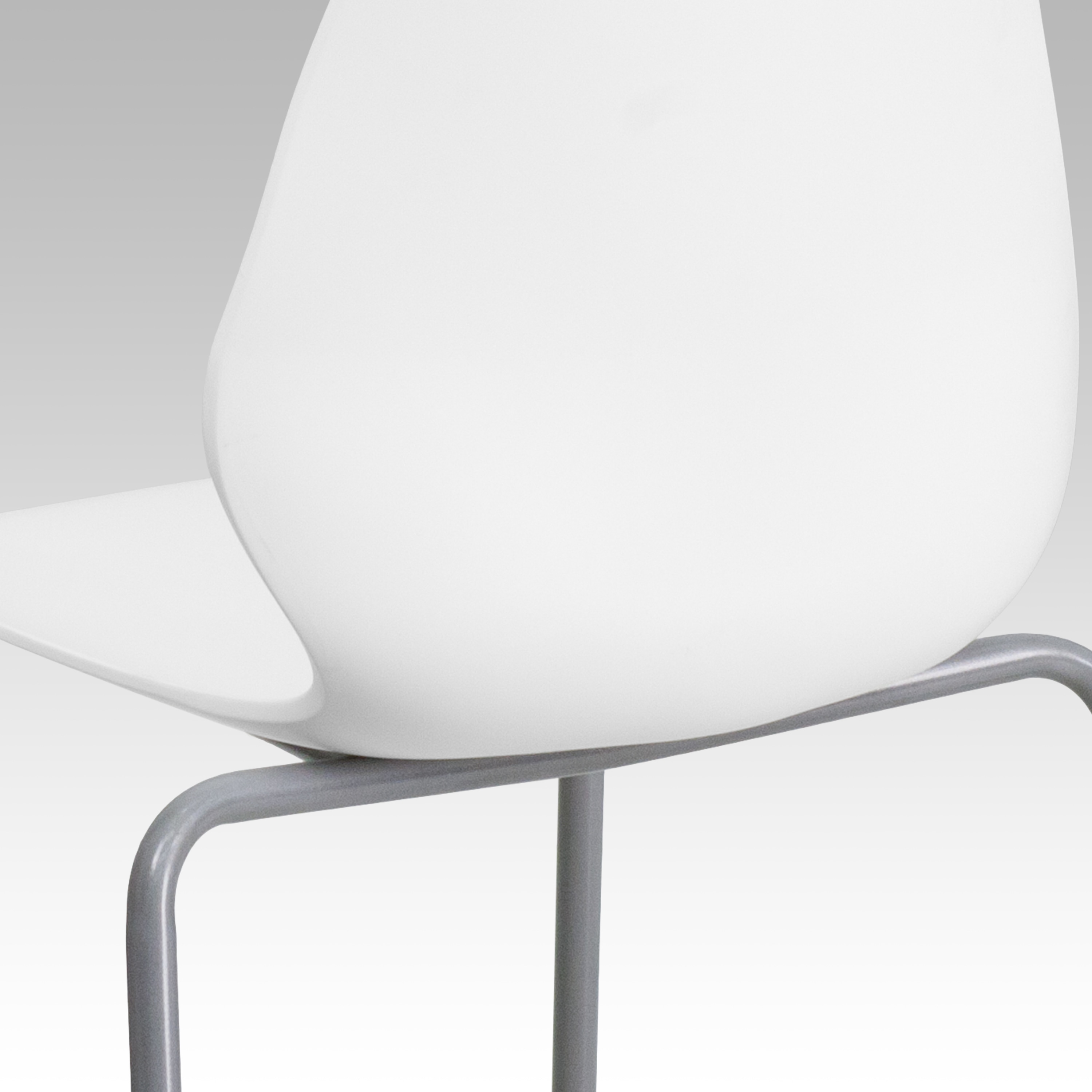 Lumbar-Support White & Silver Metal Stackable Chair