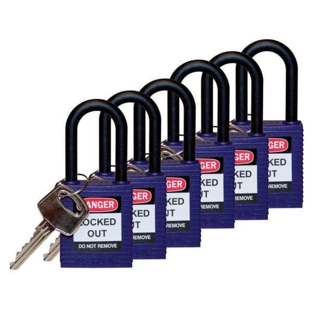 Brady  Lockout Padlock Keyed Different Nylon Purple 1 1/2 in Shackle Height 1 1/2 in Body Width 6 PK