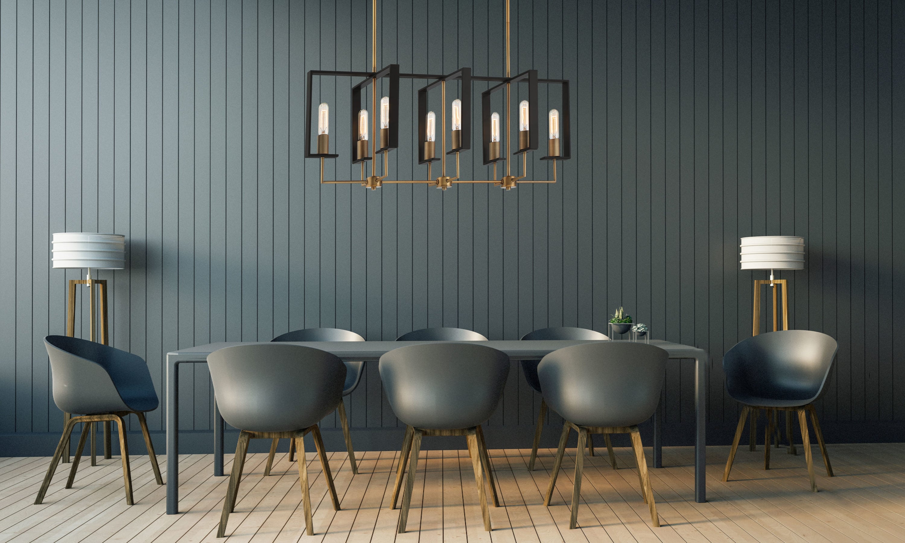 Chicago 38" Brass and Glass 8-Light Island Pendant
