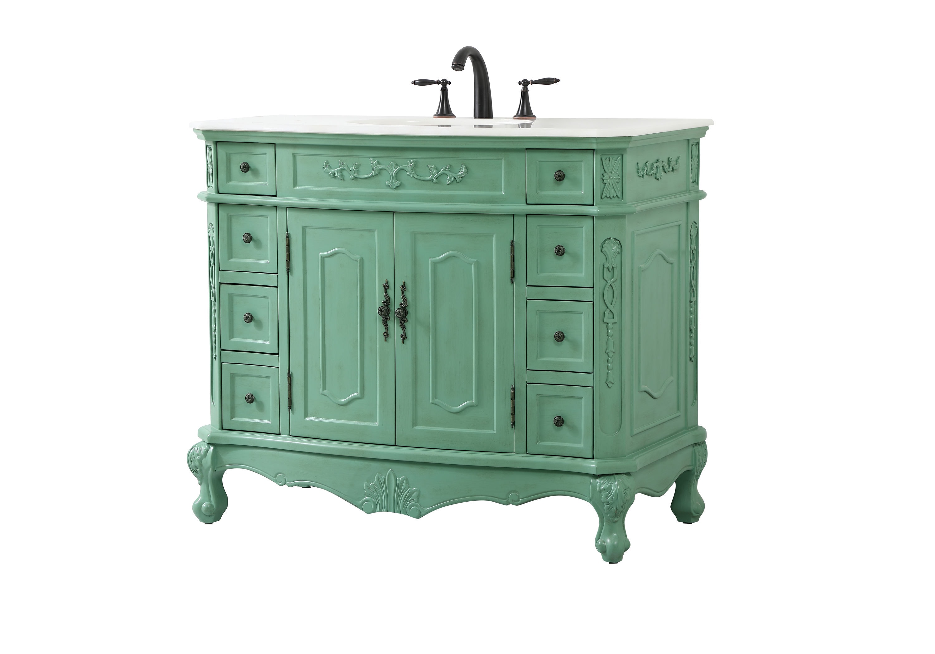 Vintage Mint Solid Wood Single Bathroom Vanity with Marble Top