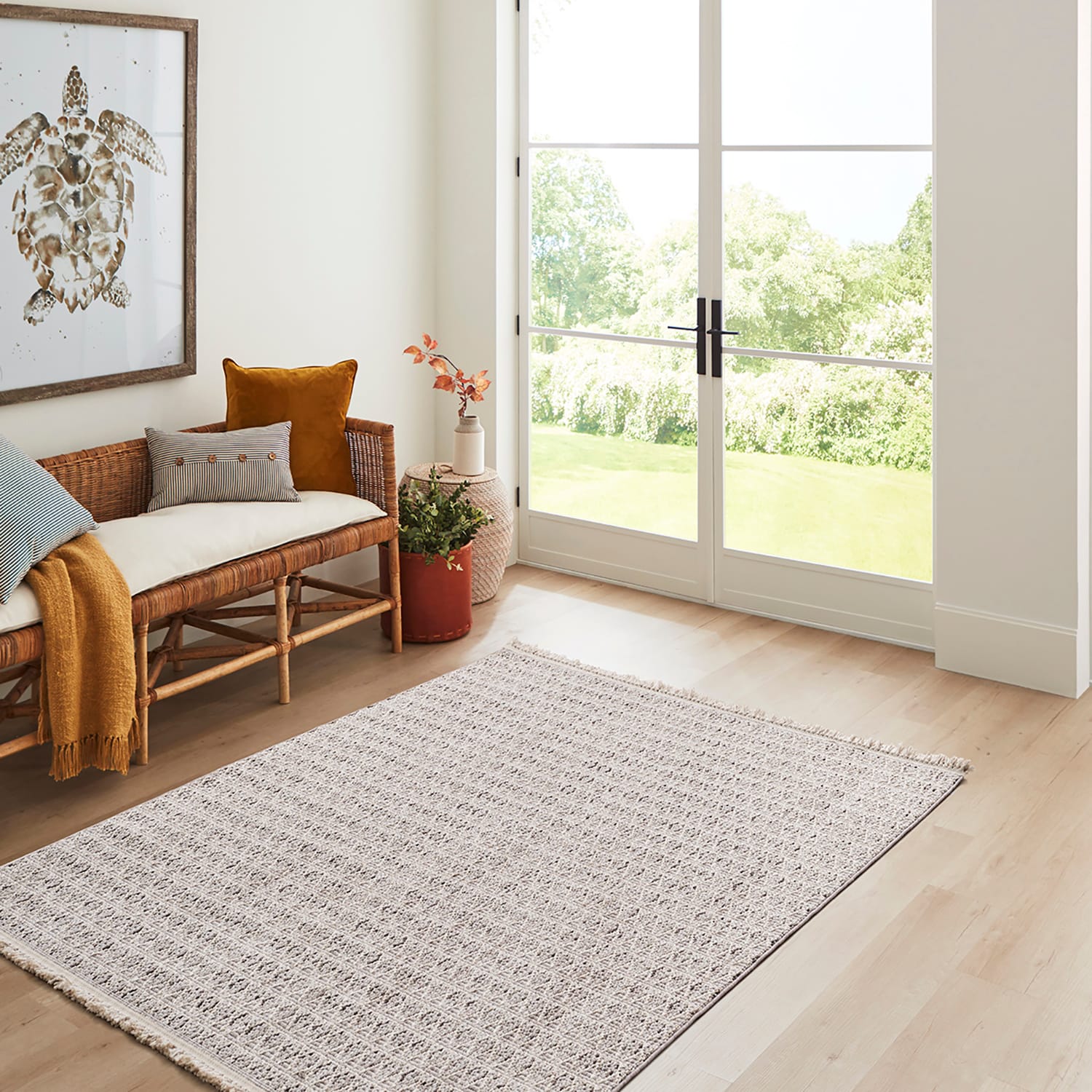 allen + roth LGT42AGYBE5070 Lunar Veil 5 x 7 (ft) Loomed Polyester Gray/Beige Rectangular Indoor Area rug