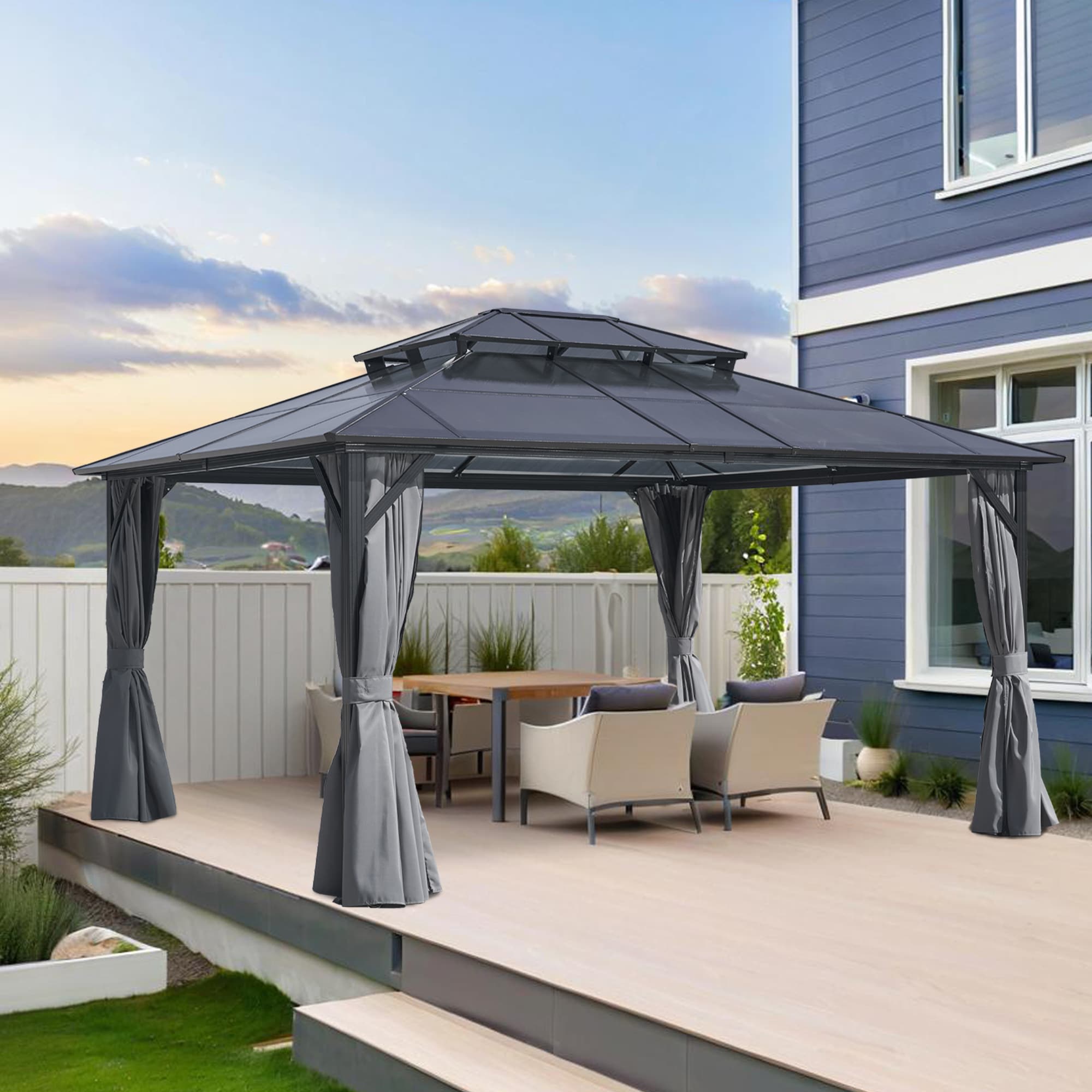 Xspracer ML-GA86S002 9.8-ft x 11.7-ft GA Grey Gazebo with Hardtop Roof (Screen Included)
