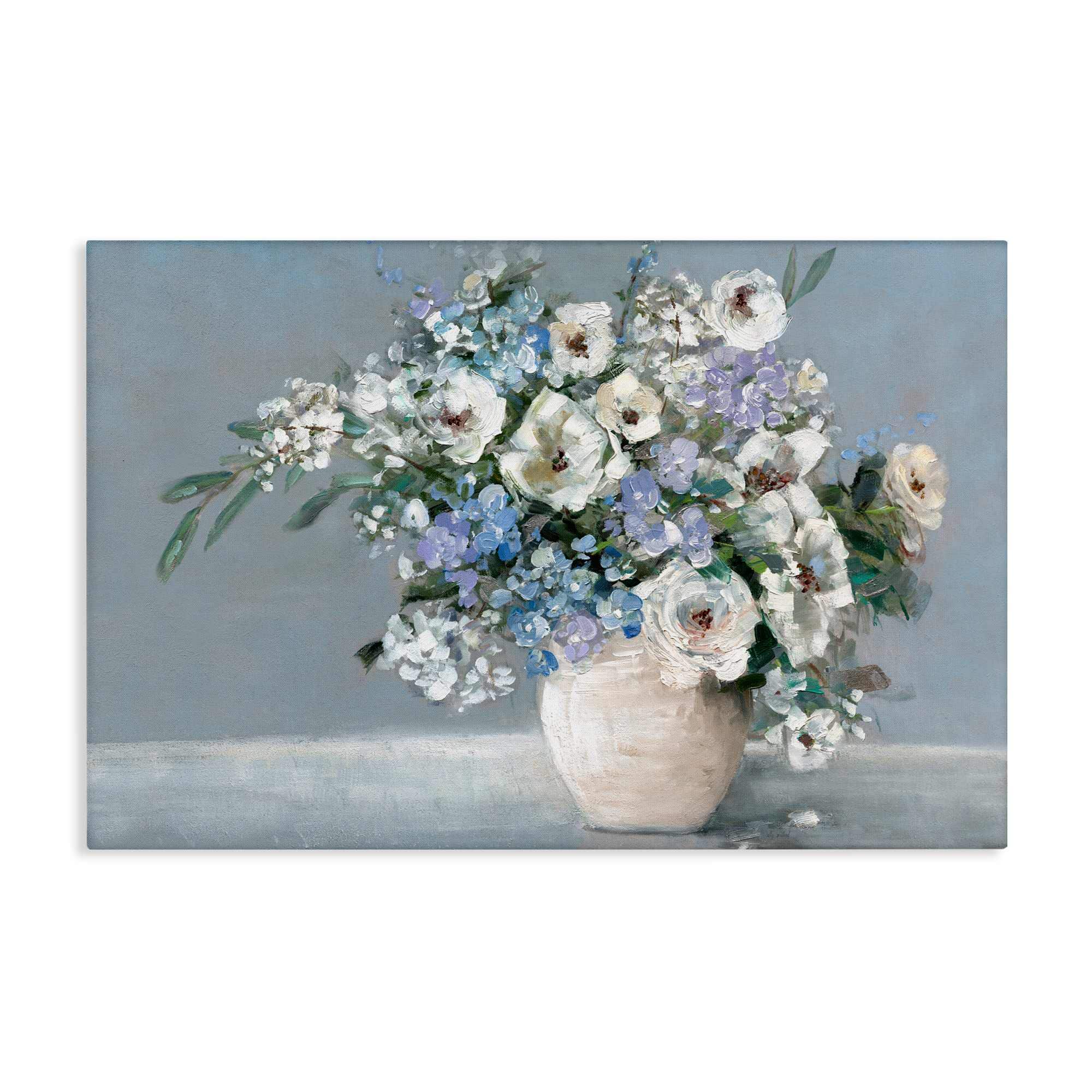 Stupell Industries BS-255-CN-16X24 Elegant Blooms on Blue Canvas Wall Art By Sally Swatland 24 x 16