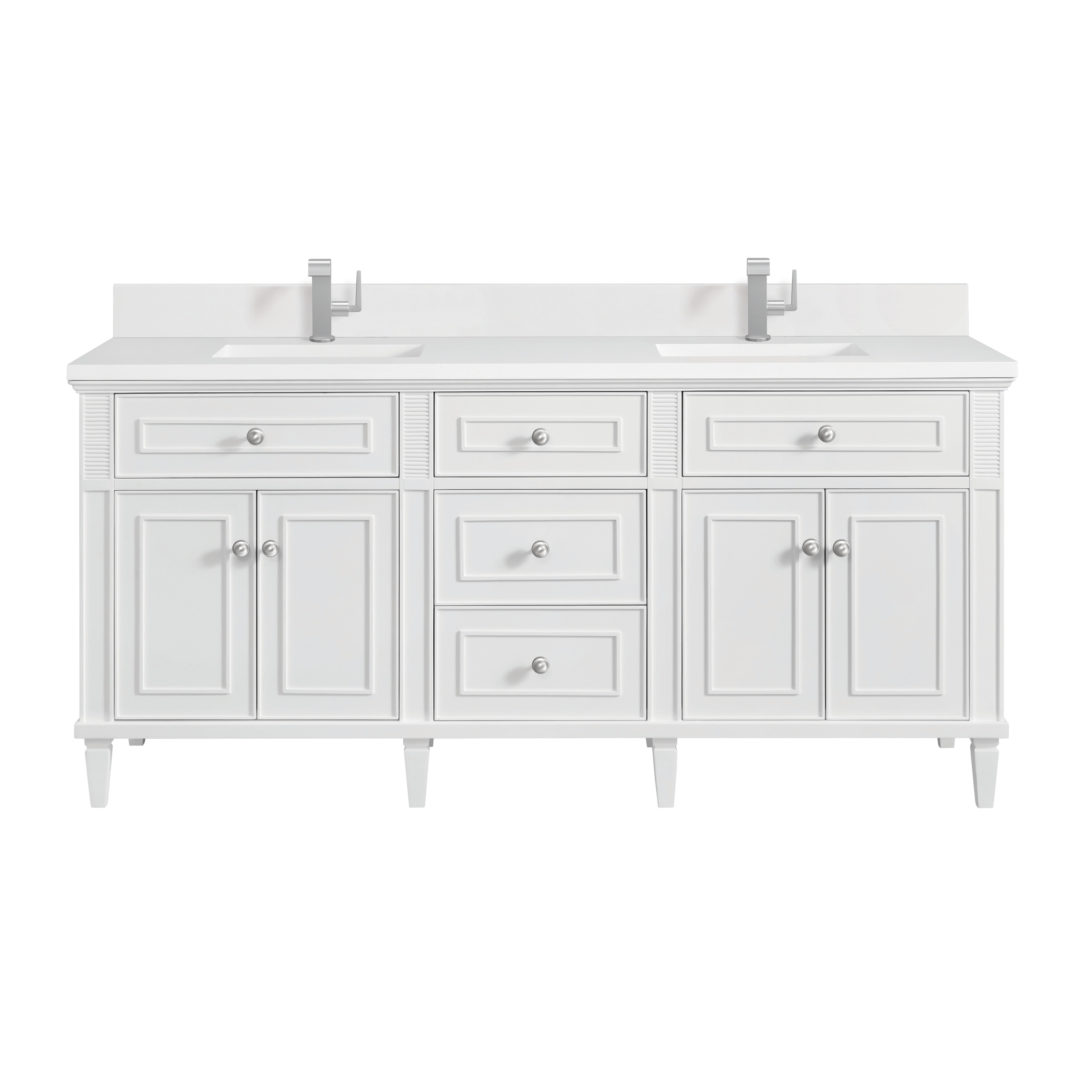 James Martin Vanities 424-V72-BW-1WZ Lorelai 72-in Bright White Undermount Double Sink Bathroom Vanity with White Zeus Quartz Top