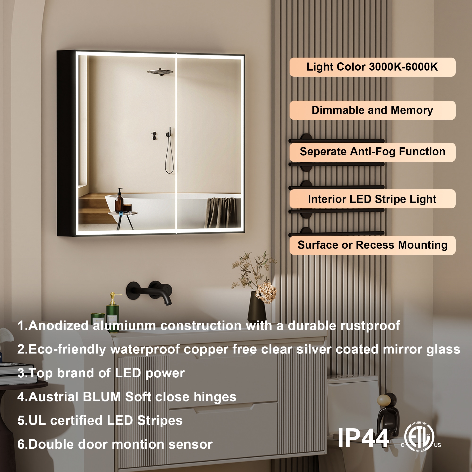 Forclover MF03ZC-BK3630 Bathroom-Medicine-Cabinets - View #4