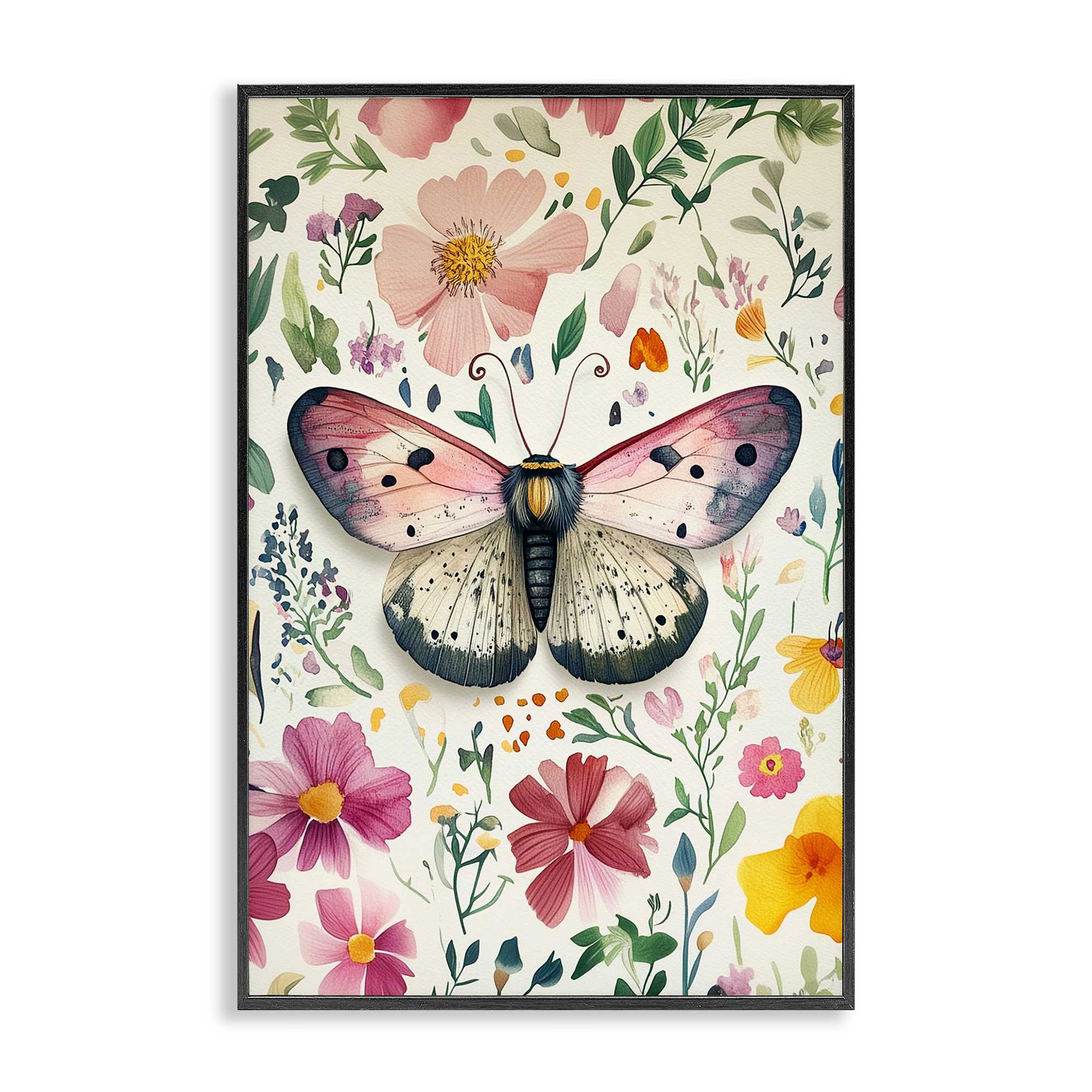 Stupell Industries BT-874-FR-16X24 Botanical Butterfly and Herbs Black Framed Giclee Art By The Dutch Lady 16 x 24