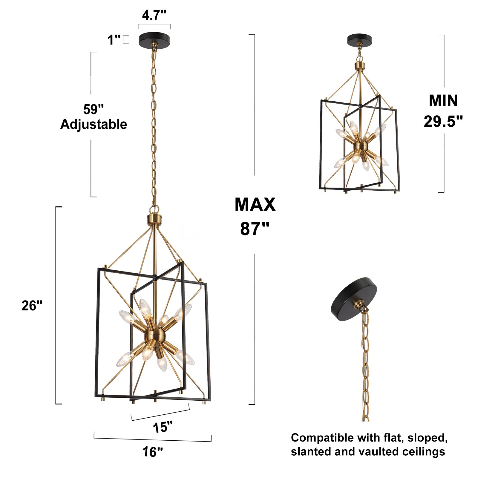 Zevni Nat 8-light Black Gold Industrial Led Dry Rated Chandelier In The 