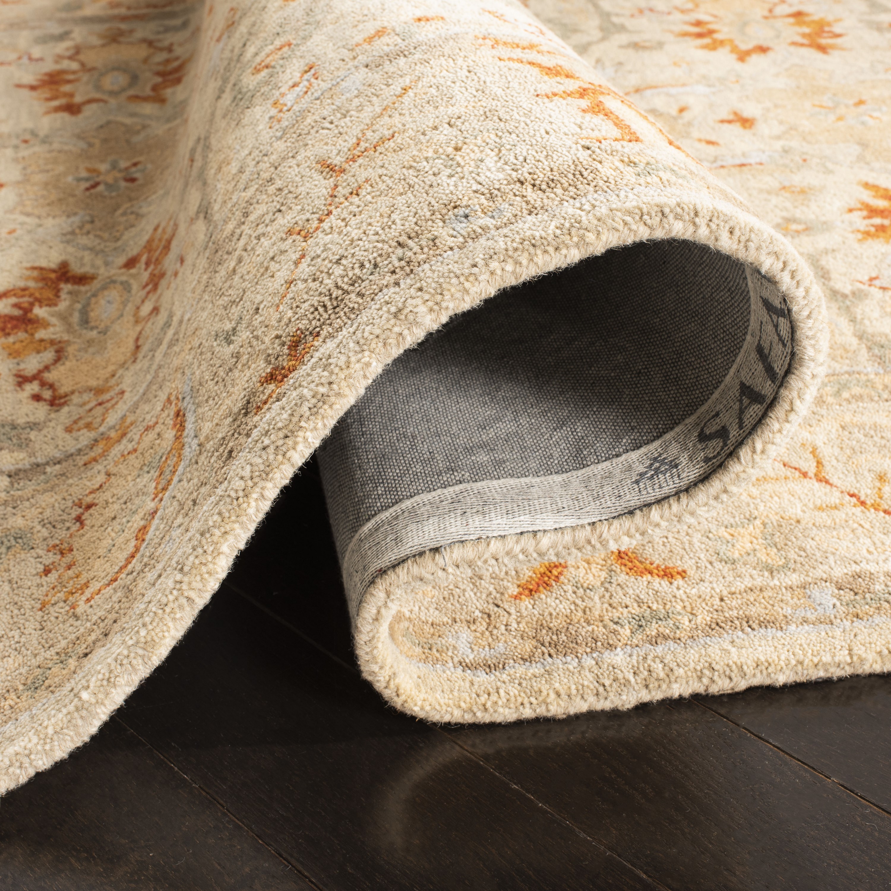 Elegant Antiquity Hand-Spun Wool Runner Rug in Beige, Gray, and Orange