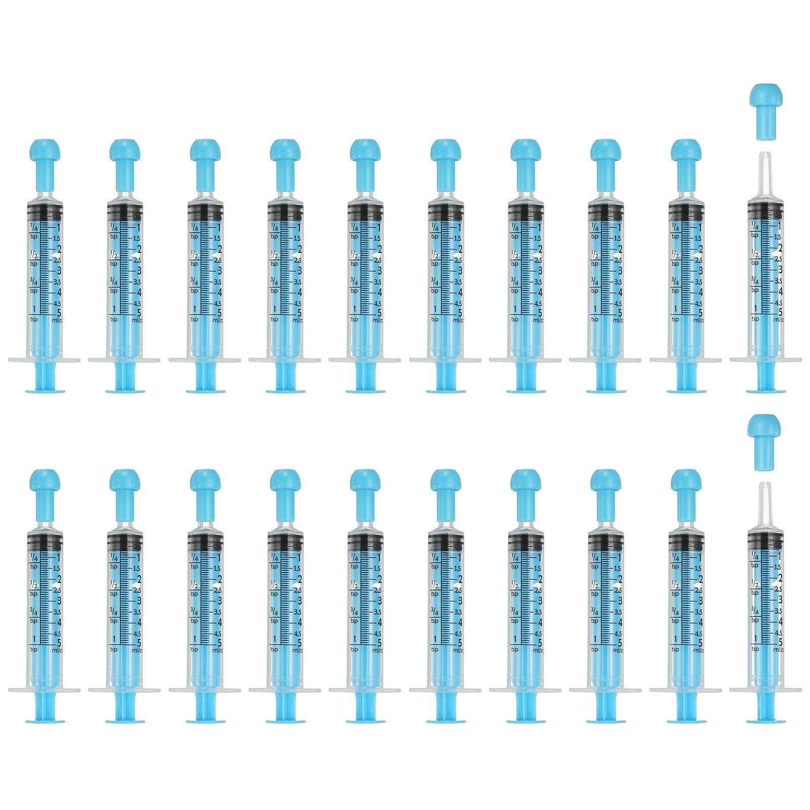 Unique Bargains Feeding Syringes with Cap Plastic Syringes for Liquid Pet Feeding Measuring Tool No Needle 5ml (Blue 20pcs) Intended for Dog / Cat / Rabbits / Small Animal / Scientific Lab