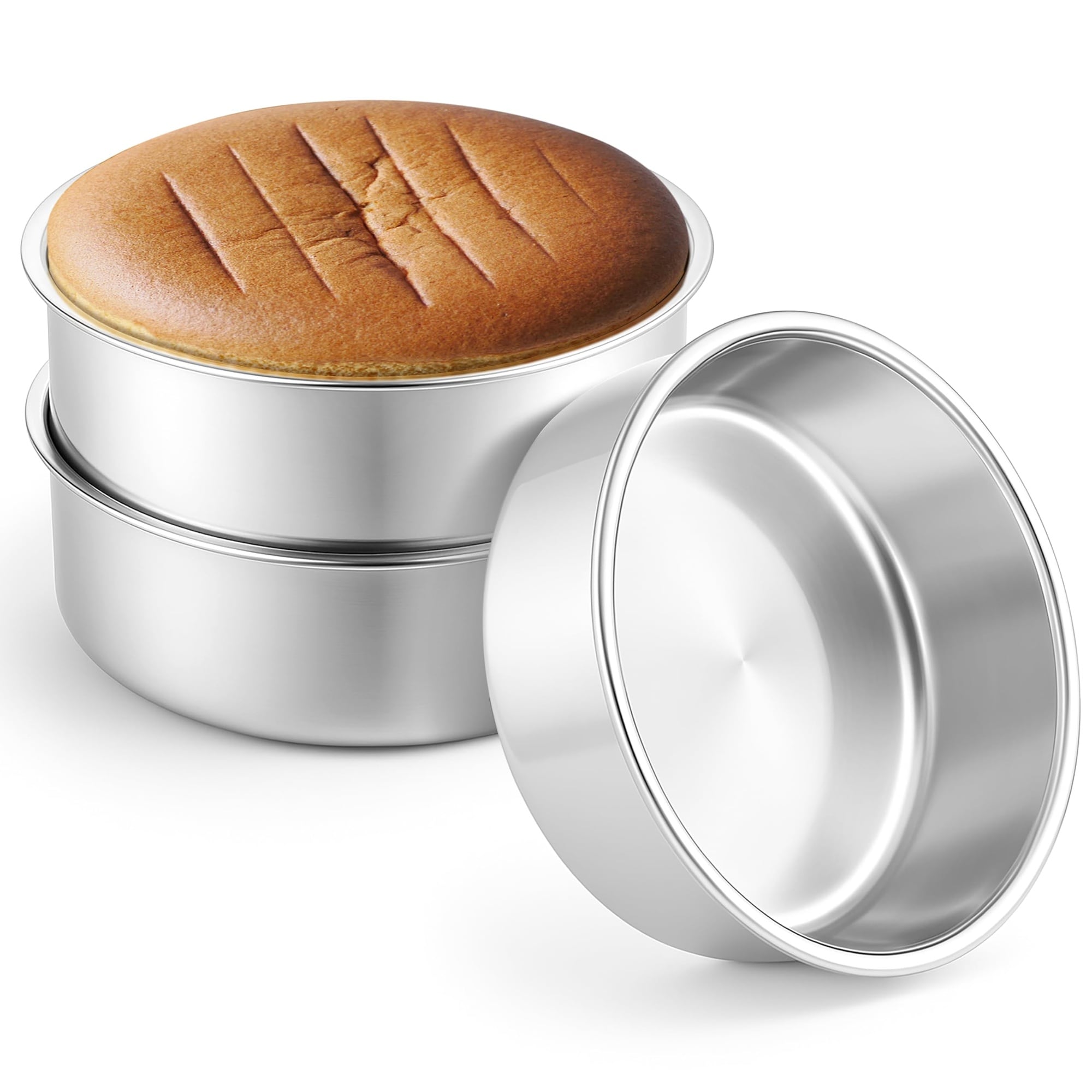 DHMHD  8 Inch Round Cake Pans Set of 3 Stainless Steel Circle Layer Cake Baking Pans for Wedding Party Dishwasher Oven Safe