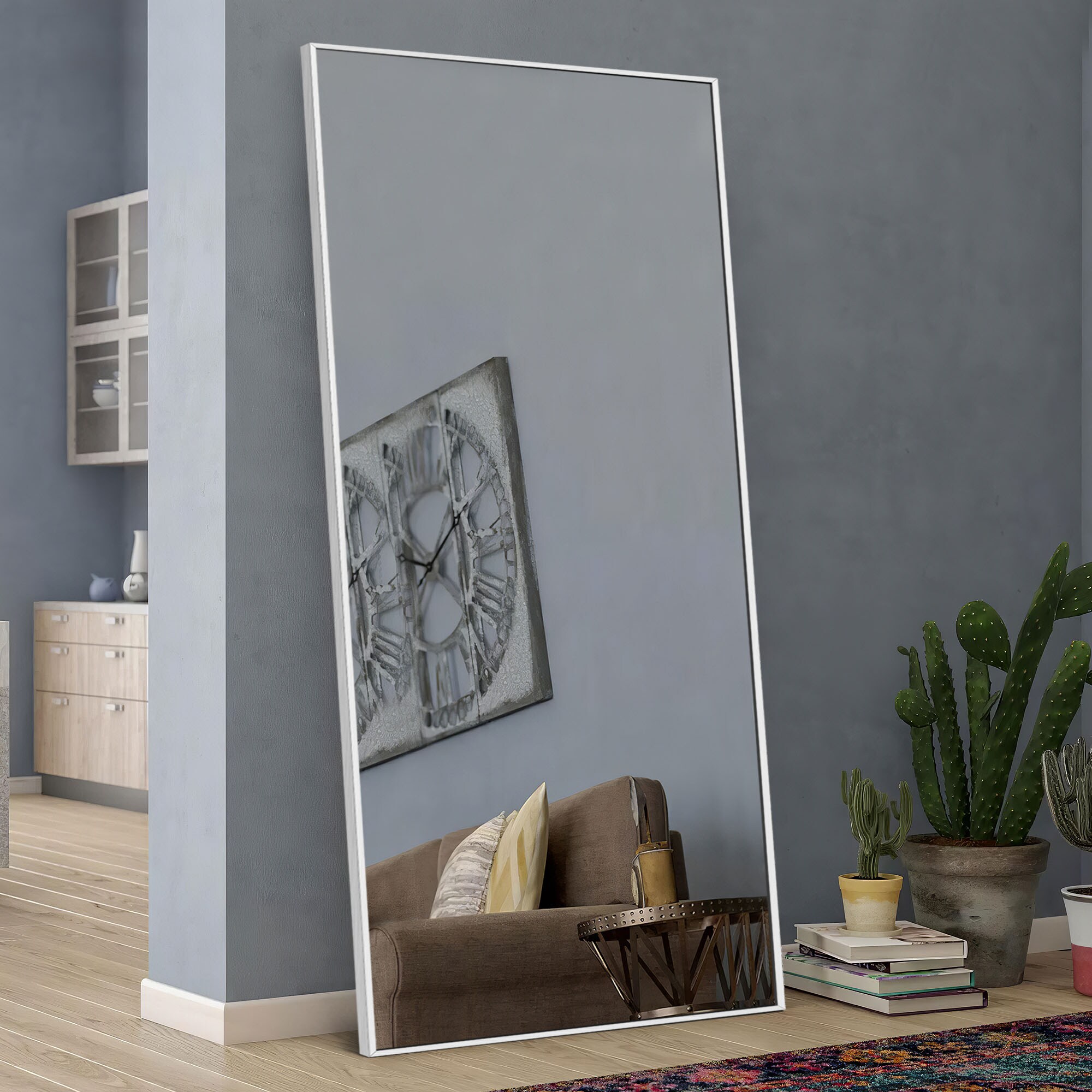 Silver Framed Full Length Floor Mirror, Beaded Floor Mirror Silver