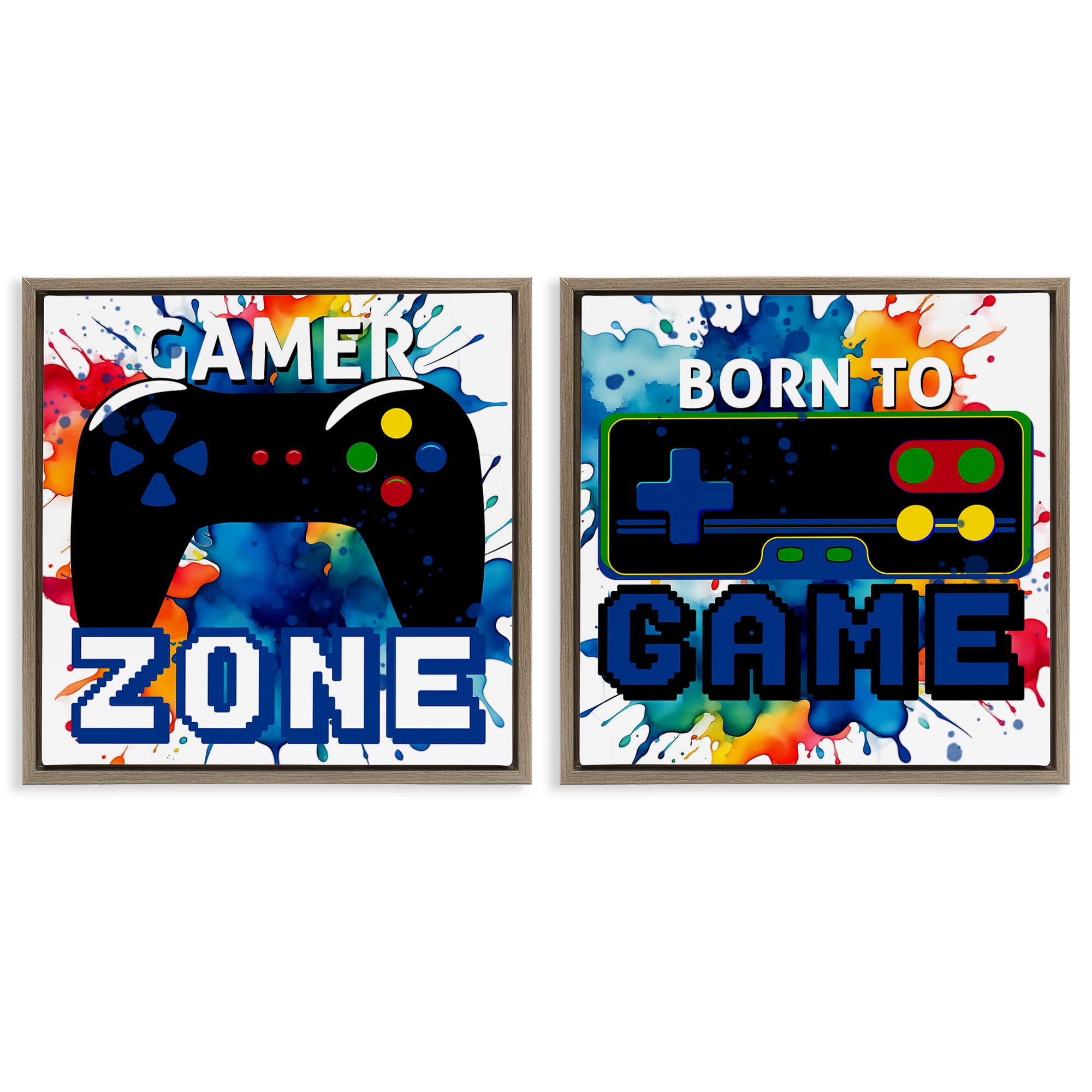 Stupell Industries B2-715-FFE-2PC-24X24 Gamer Zone on Splash 2pc Floating Frame Set design by Kim Allen