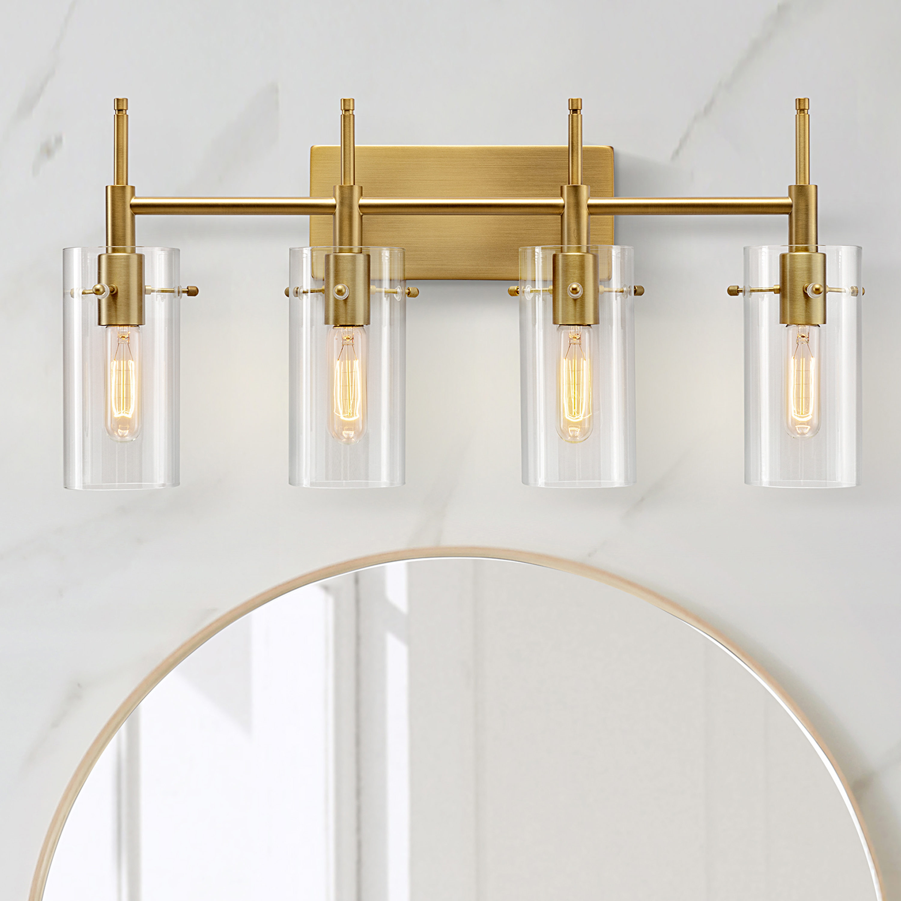 KAWOTI Sylind 27.5-in 4-Light Gold Modern/Contemporary Vanity Light in ...