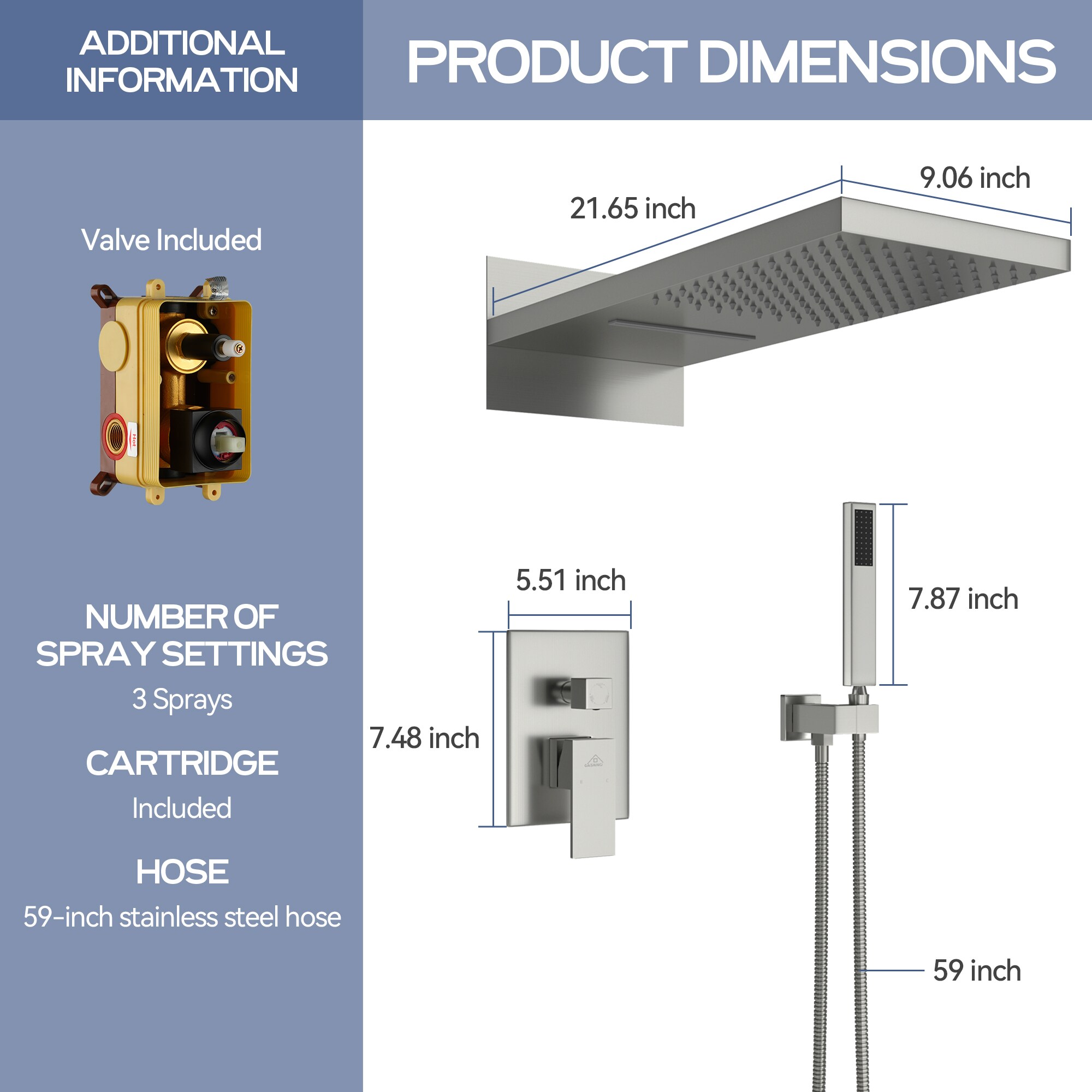 CASAINC M6630-A-22-BN Showerhead-Bar-Panels - View #9