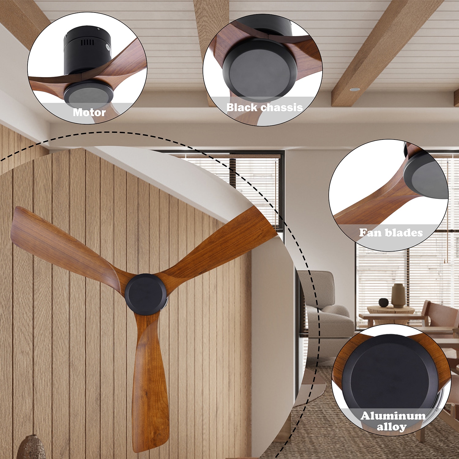 MIDHAM Ceiling Fan 52-in Black with Brown Blades Indoor