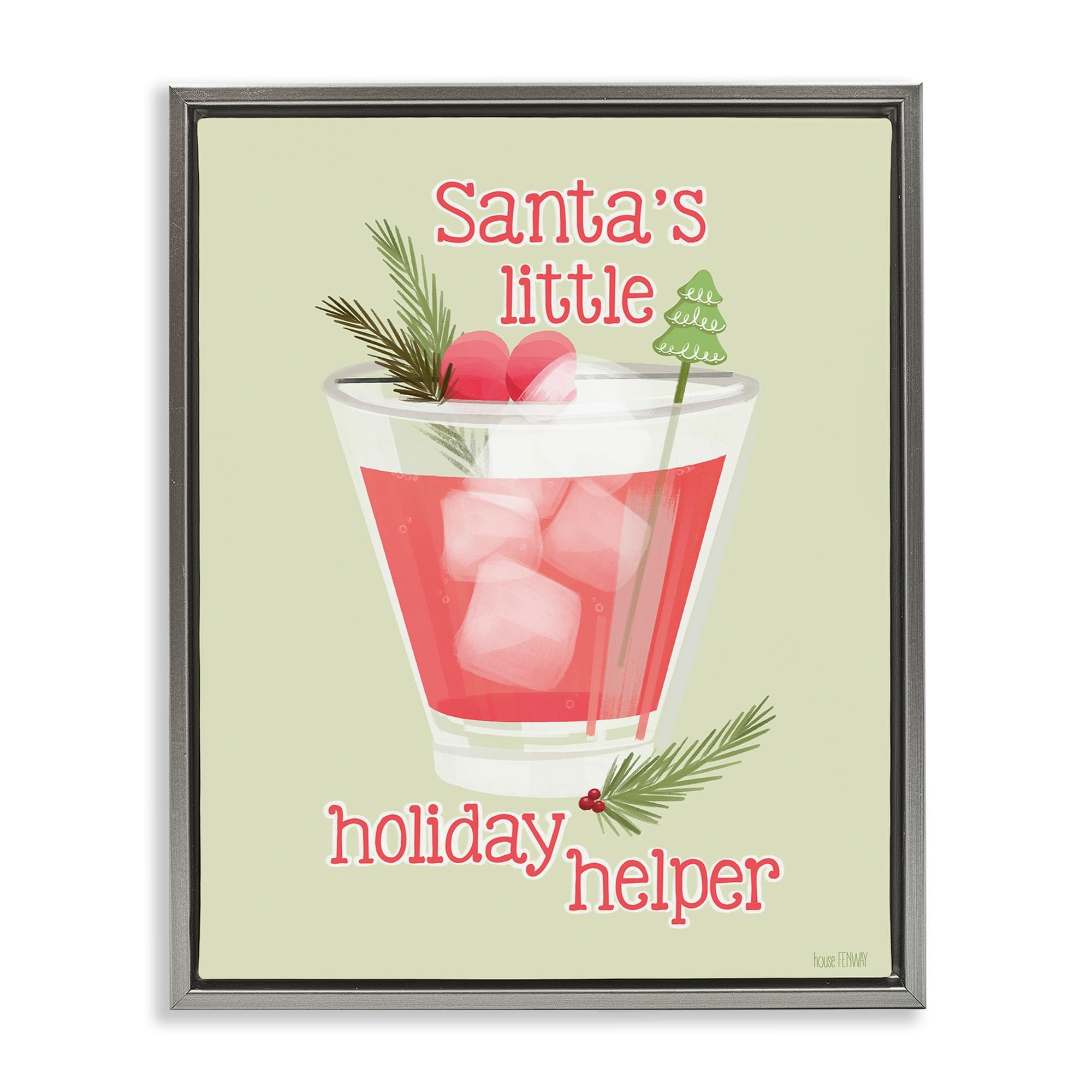 Stupell Industries 199425931126 Santas Holiday Helper Drink Gray Floating Frame Canvas Art 17 x 21