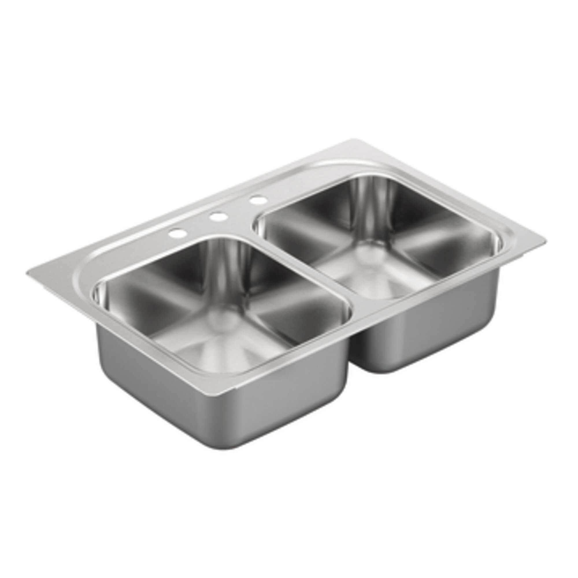 Moen 2000 Drop-In 33-in x 22-in Stainless Steel Double Equal Bowl 3 ...