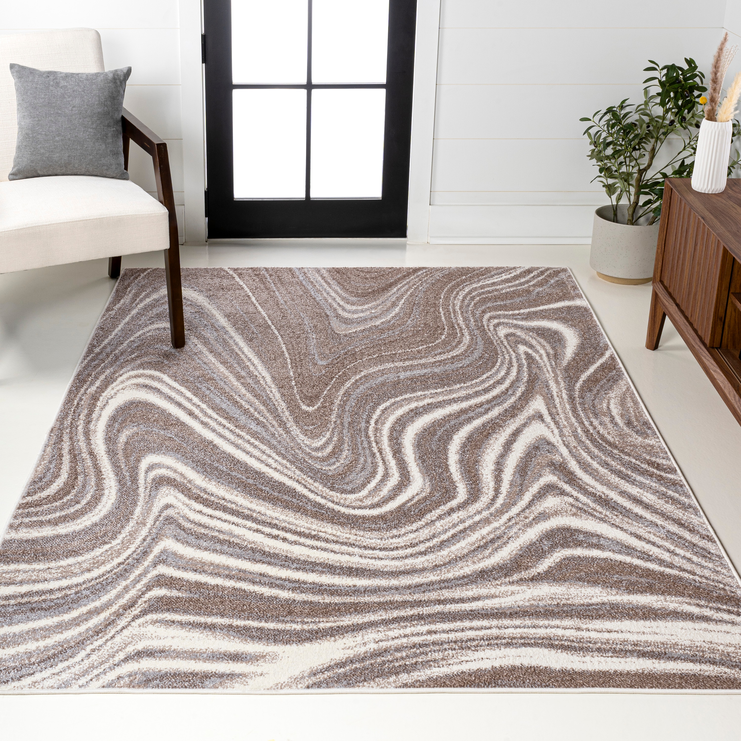 JONATHAN  Y SEU301B-8 SUPERSOFT Eleni Abstract Marble 8 x 10 (ft) Loomed Polypropylene Brown/Cream Rectangular Indoor Abstract Bohemian/Eclectic Area rug