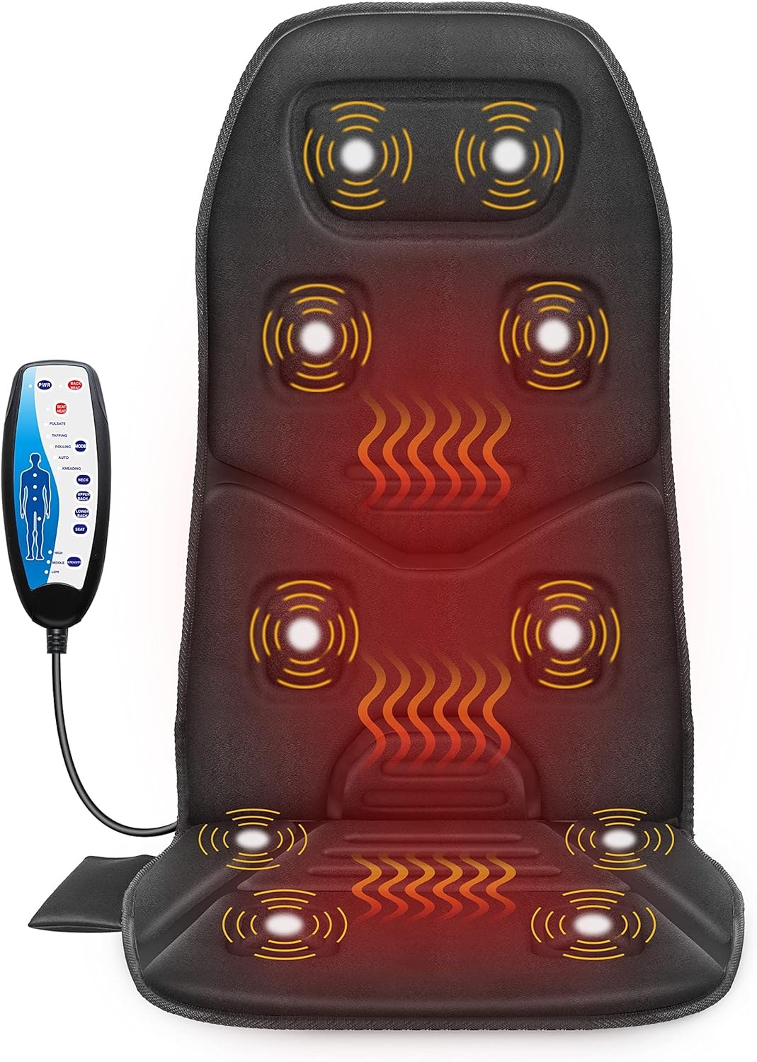 Comfier CF-2206 Motors Massage Seat Cushion with 3-Level Heating – Back Massager in Black