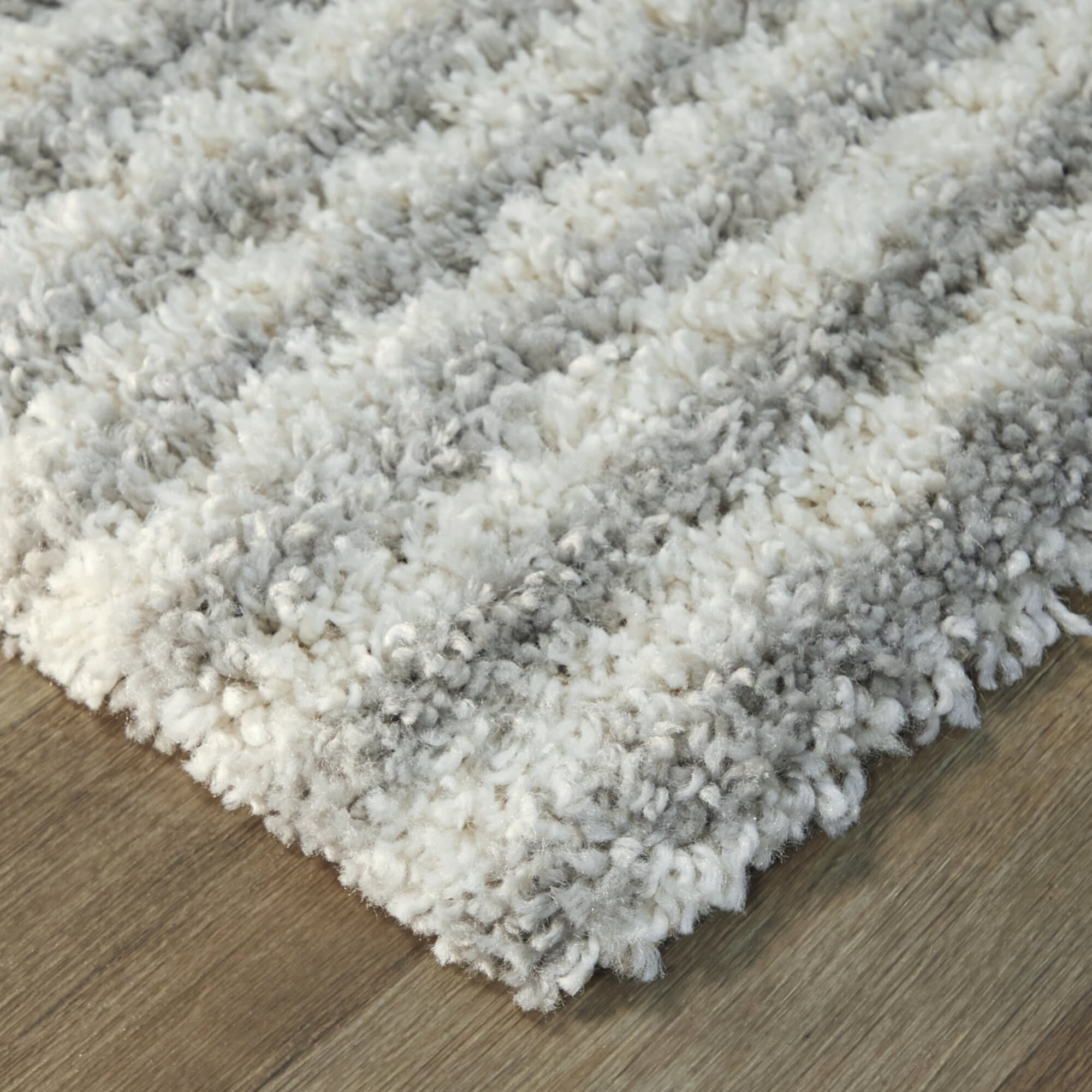 Gray Striped Shag Synthetic 5' x 7' Area Rug
