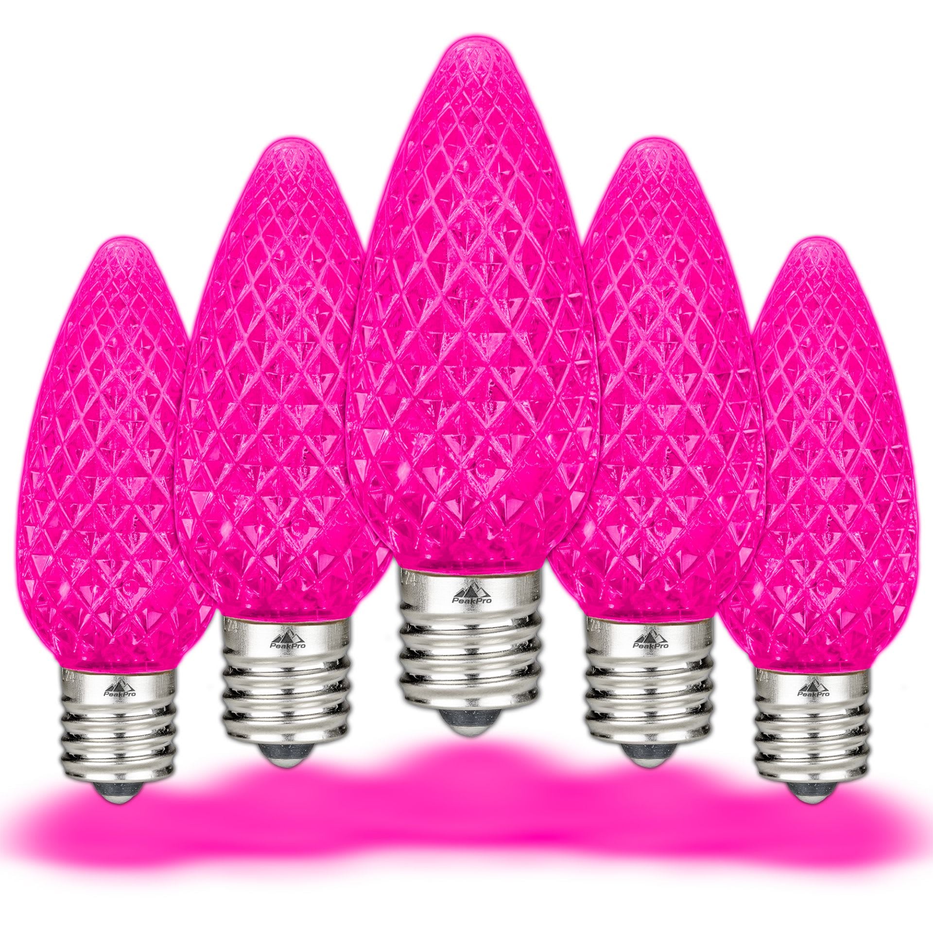 Novelty Lights C9-UB-PI-DF 25PK C9 LED Faceted Ultra Bright Dimmable Outdoor Christmas Light Replacement Bulbs LED Replacement Bulbs Led Bulbs Outdoor Light Bulbs String Light Bulbs (Pink)