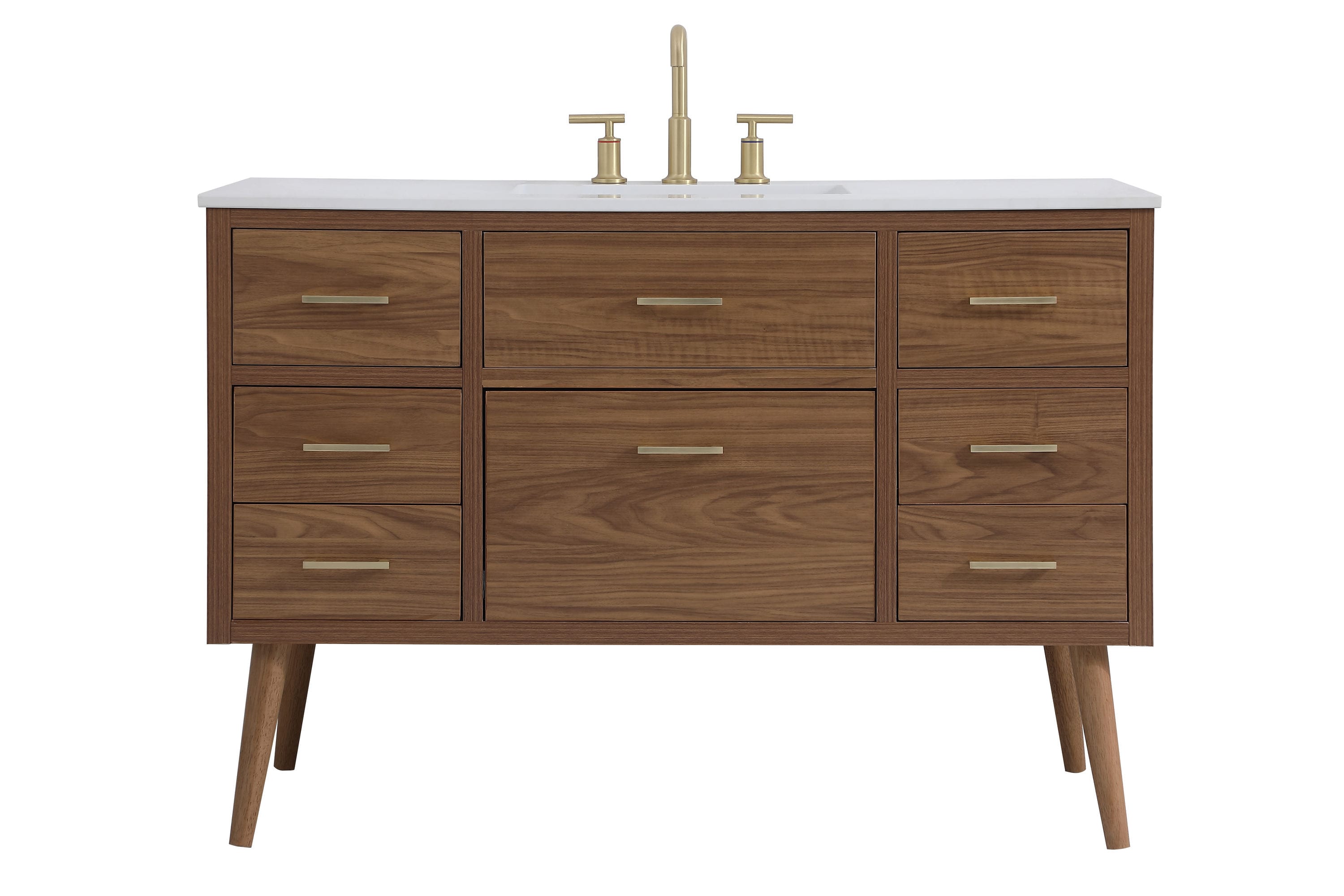 Elegant Decor HF123144WB Home Furnishing 48-in Walnut Brown Undermount Single sink Bathroom Vanity with Ivory White Engineered marble Top