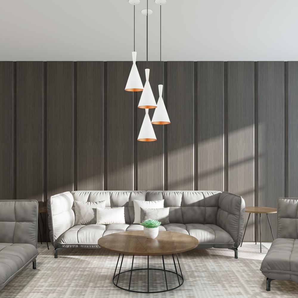 Mini Dual-Cone Pendant Light in White with Gold Interior Finish