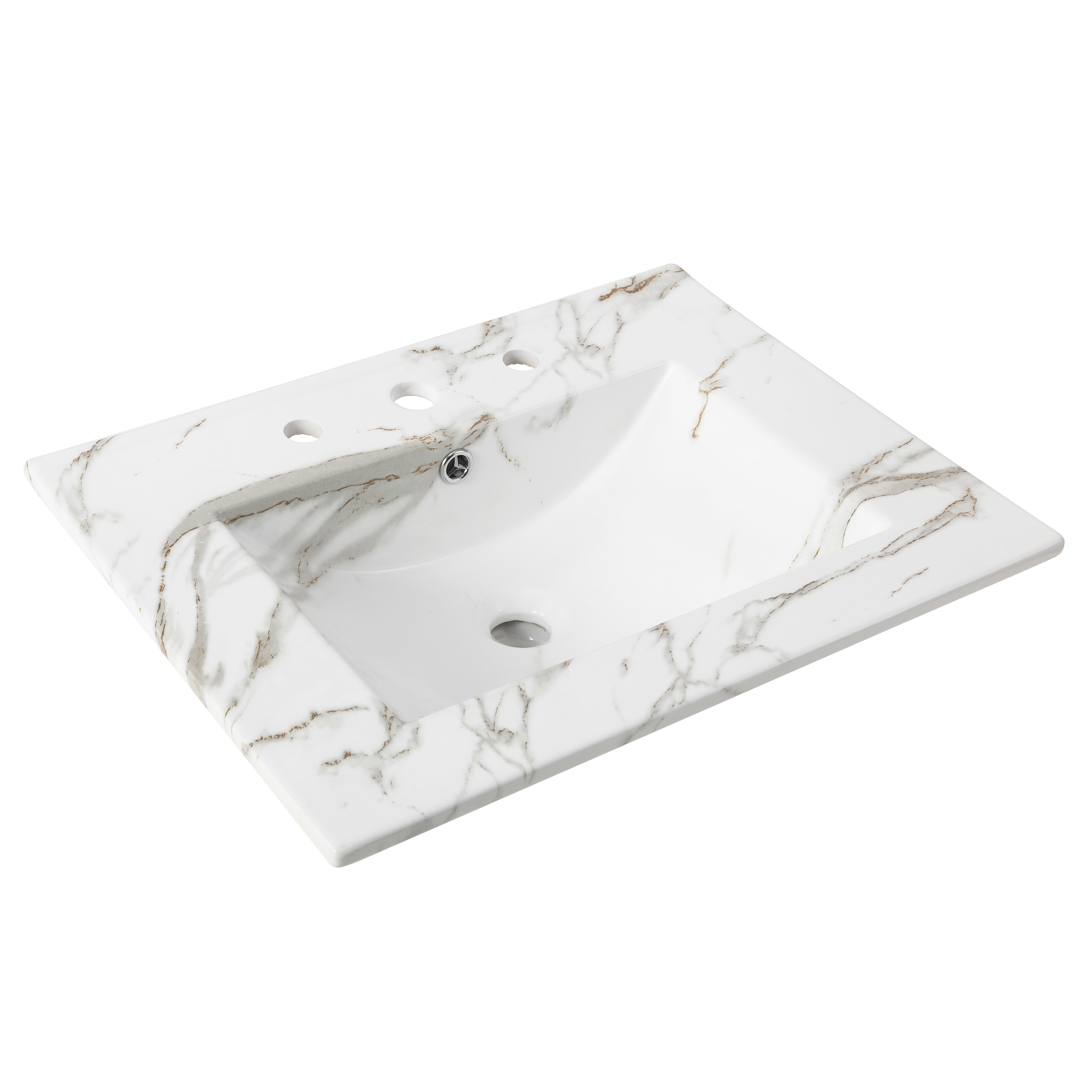 JONATHAN  Y SNK1001C Ancillary Classic Contemporary 24-in x 18.25-in White Marble Effect Ceramic Drop-in Single Sink Widespread Faucet Mount Bathroom Vanity Top