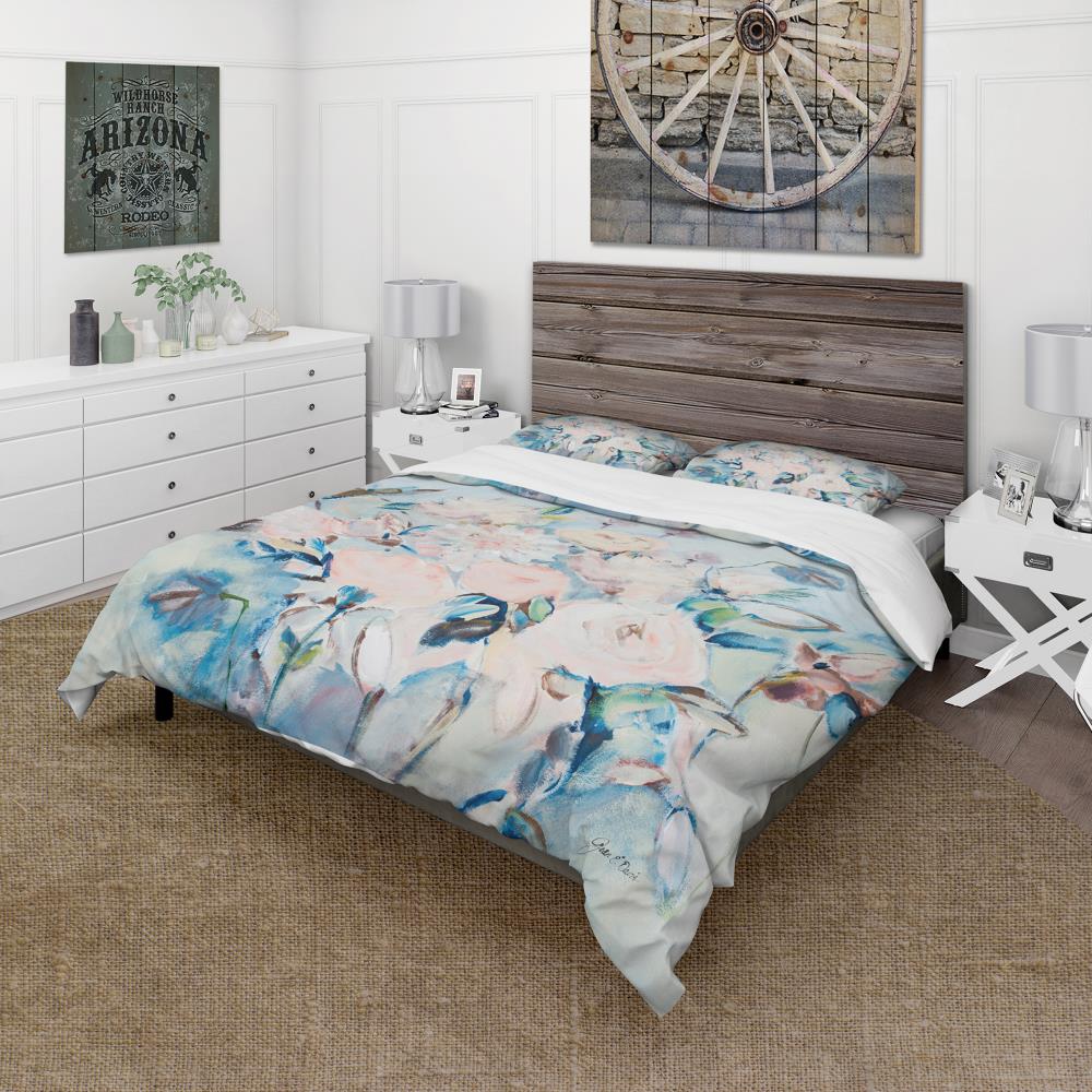 Twin Blue and Pink Floral Microfiber Duvet Cover Set