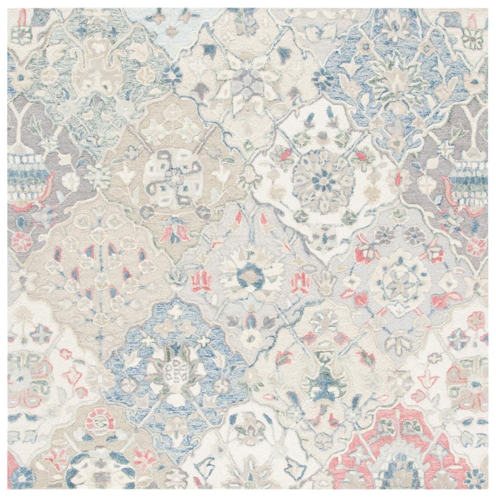 Safavieh GLM622A-6SQ Glamour Corfu 6 x 6 (ft) Tufted Wool Ivory/Red Square Indoor Floral/Botanical Farmhouse/Cottage Area rug
