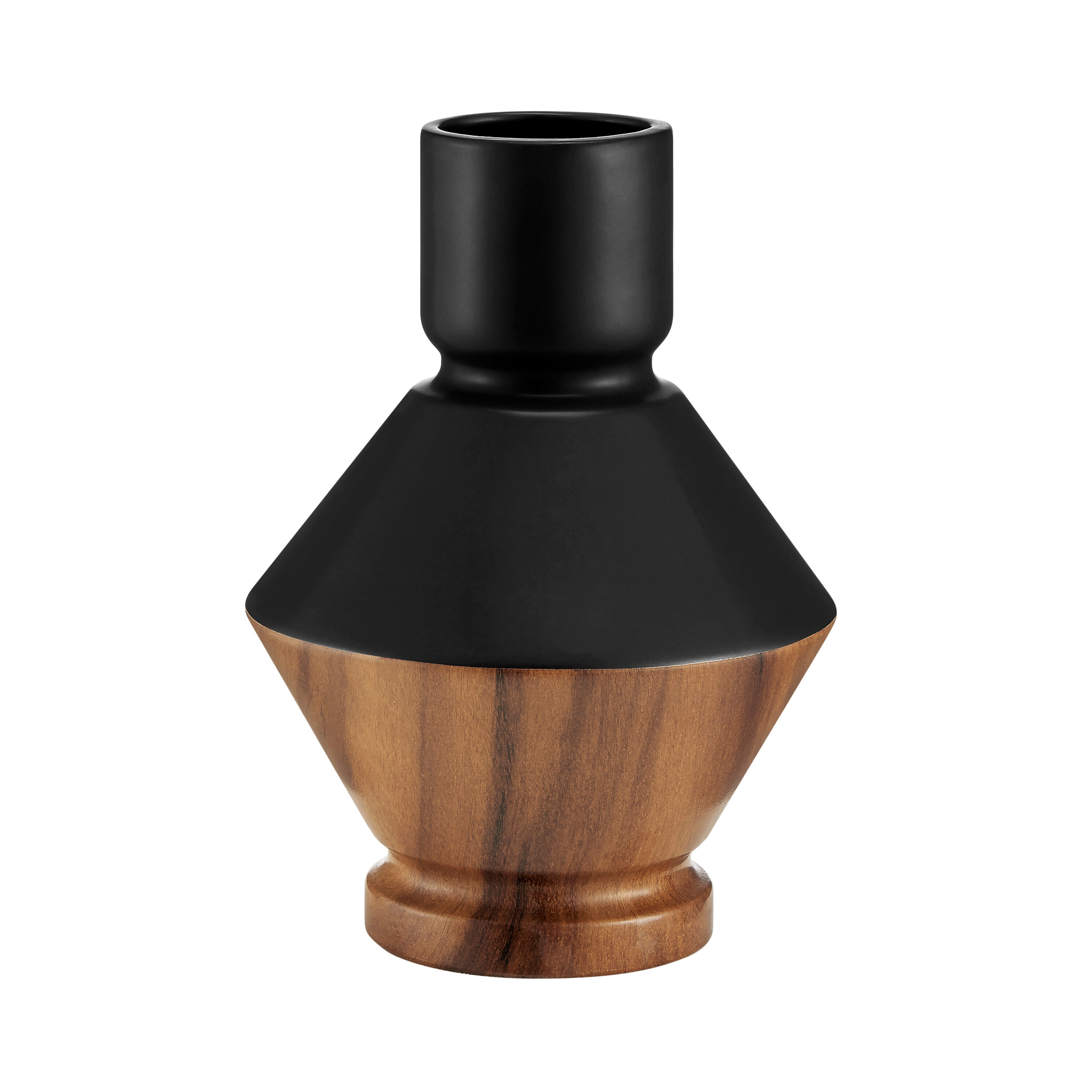 Danya B. 1-Pack Black and Walnut Ceramic Milo Diamant Reverse Hourglass Vase