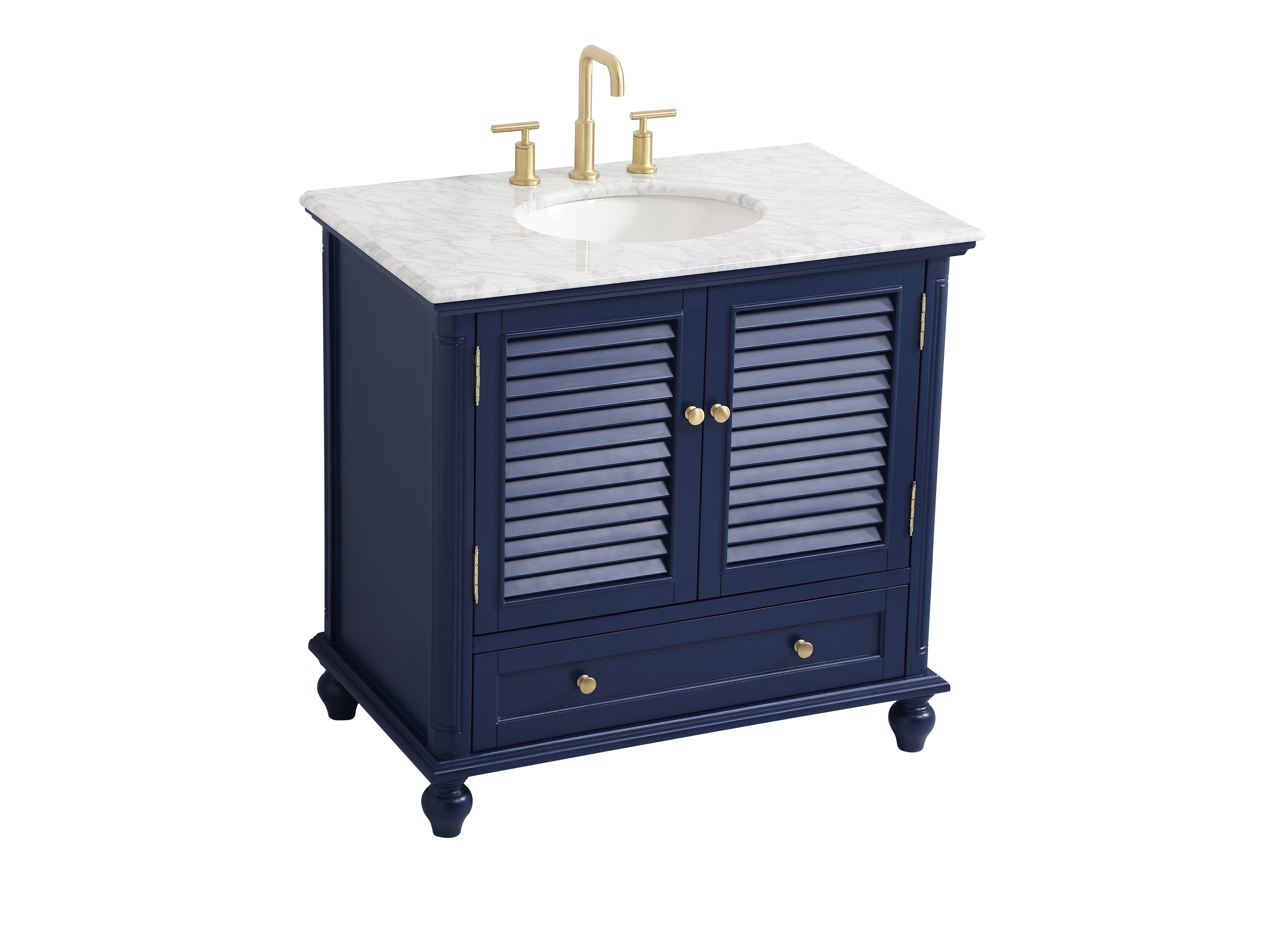 Rhodes 36" Blue Solid Wood Single Bathroom Vanity with Marble Top