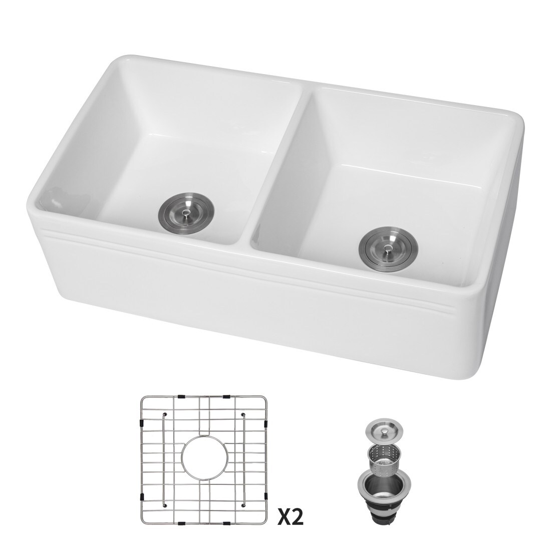 Tatayosi JL-352757 White Farmhouse Sink 33 inch Kitchen Sink Apron Front Double Bowl 50/50 White Ceramic Kitchen Farm Sink