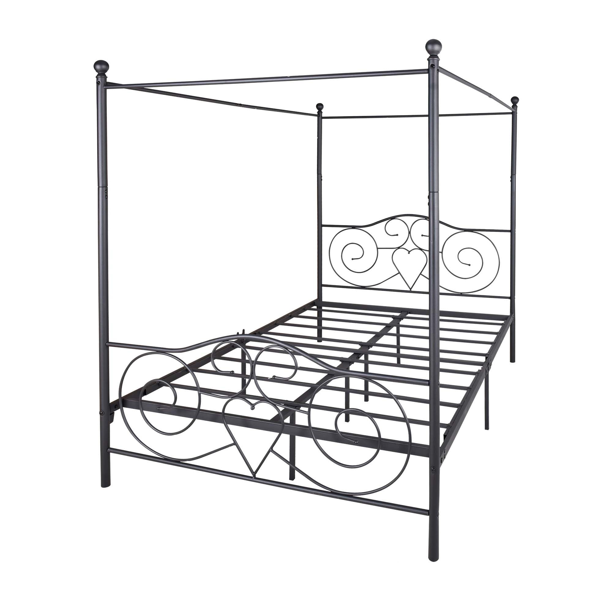 UOI Queen Black Metal Canopy Bed Frame with Vintage Style Headboard and Footboard with Easy DIY Assembly